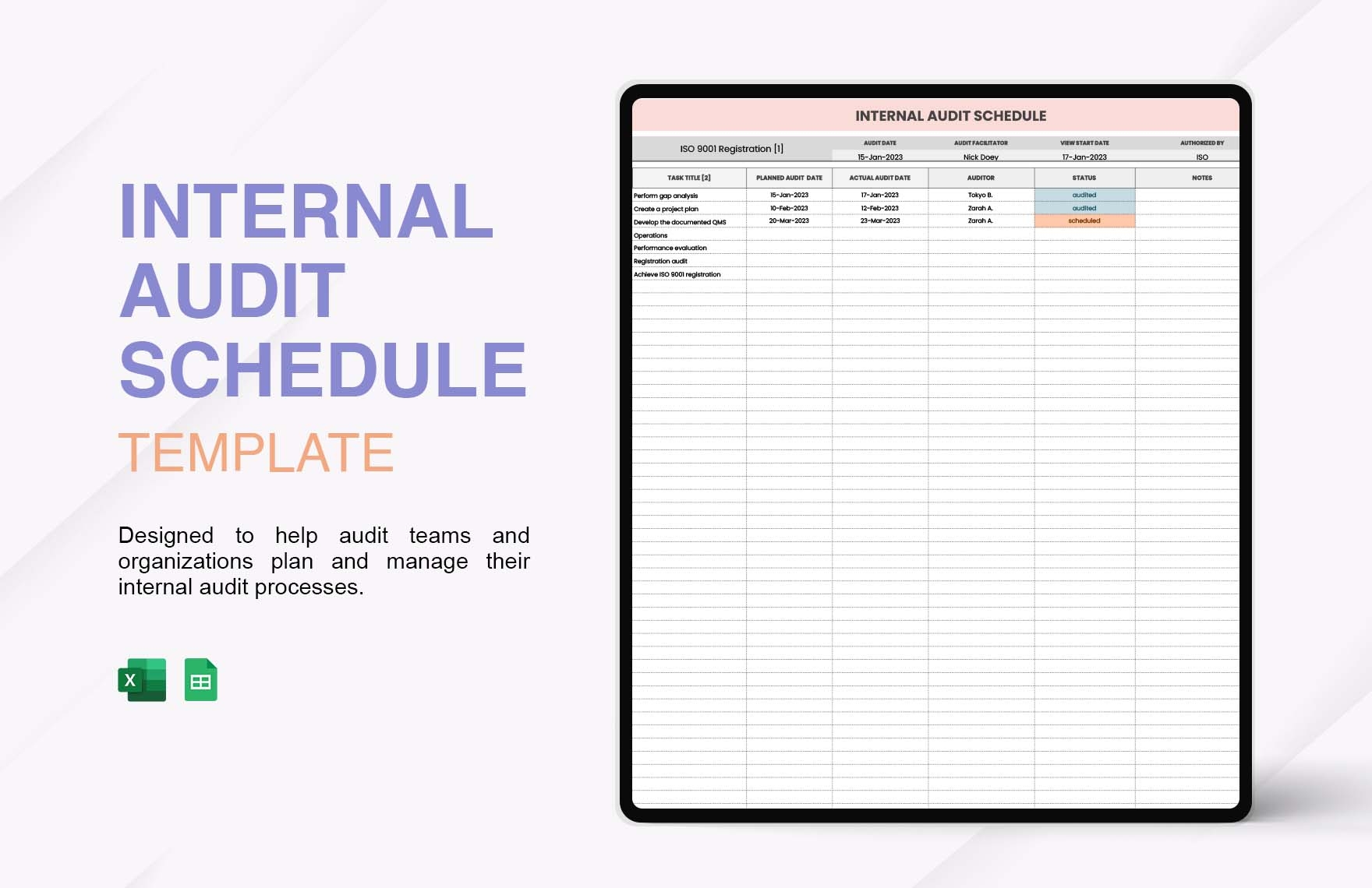 Internal Audit Schedule Template In Excel Google Sheets 