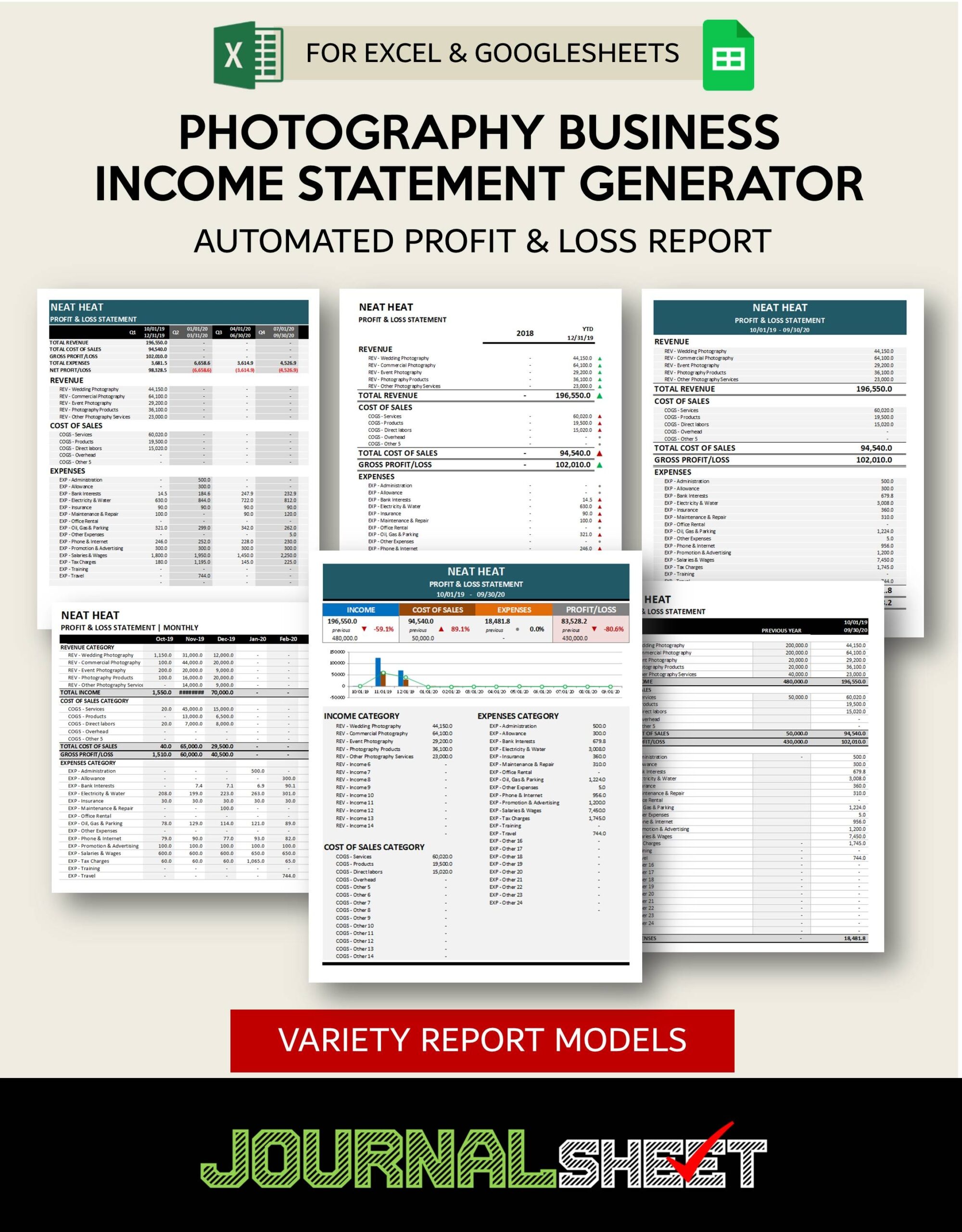 JS479IS PHOTOGRAPHY BUSINESS INCOME STATEMENT GENERATOR JournalSHEET