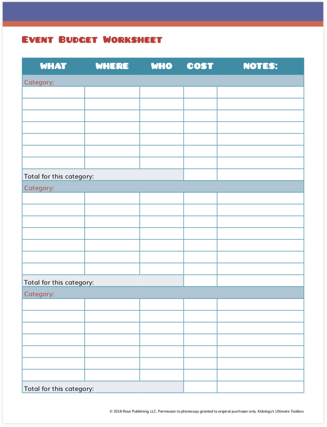 Kidology Inc Event Budget Worksheet Worksheets Library