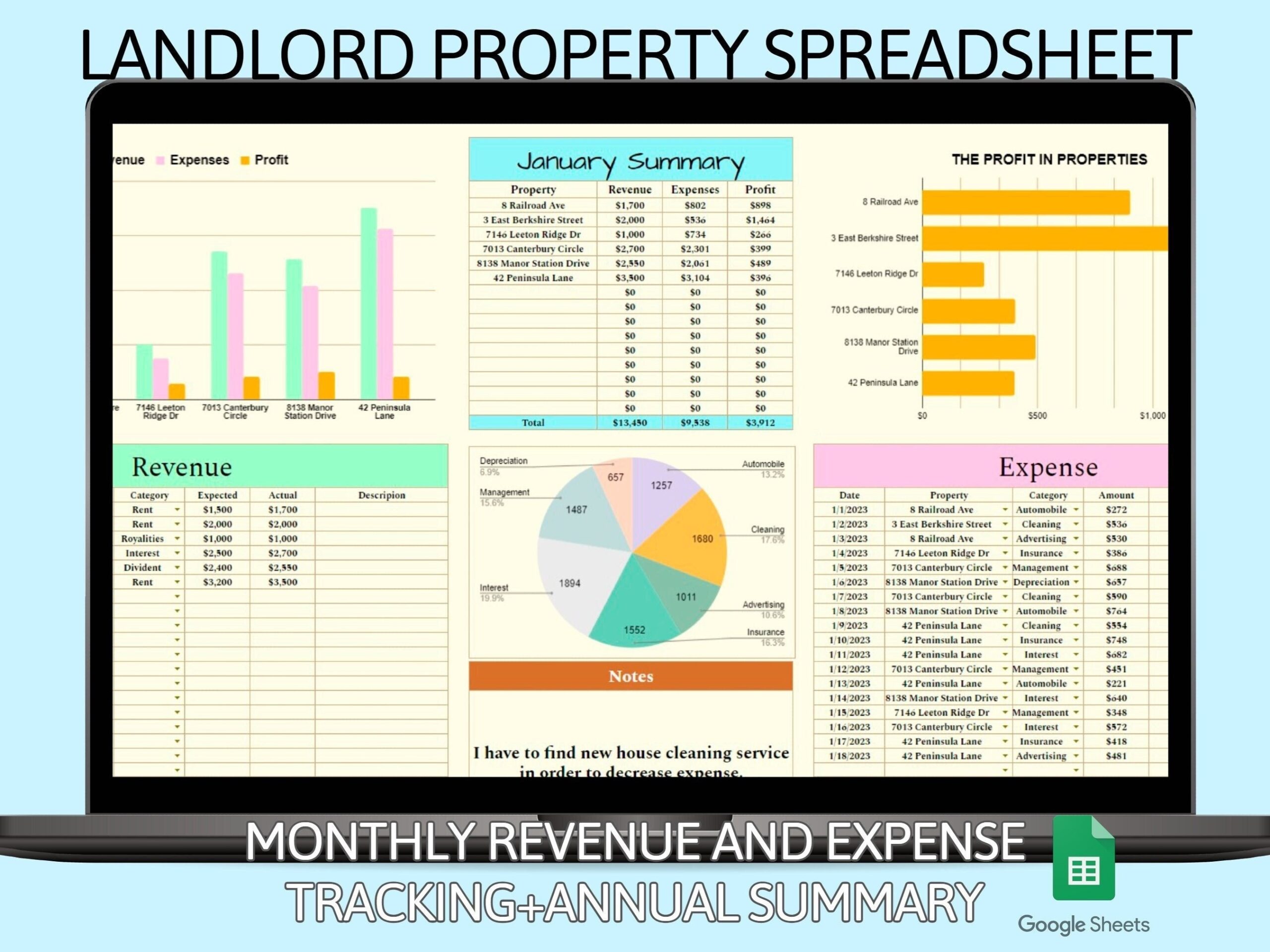 Landlord Rental Property Spreadsheet Template Google Sheets Landlord Tracker Income U0026 Expense Real Estate Spreadsheet Airbnb Planner Etsy