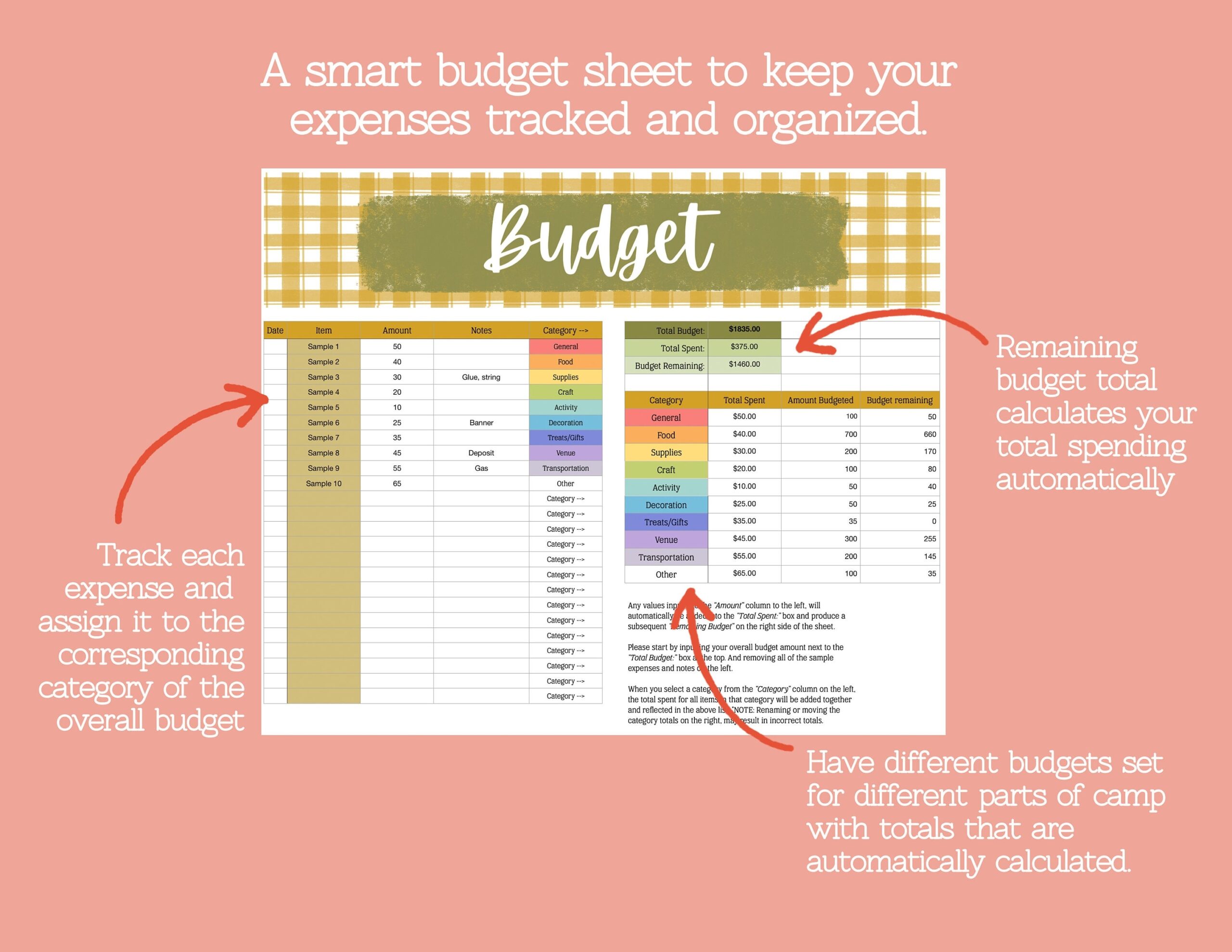 LDS Girls Camp Planner Editable Spreadsheets Digital Planner Budget Schedule Secret Sister Menu Etsy