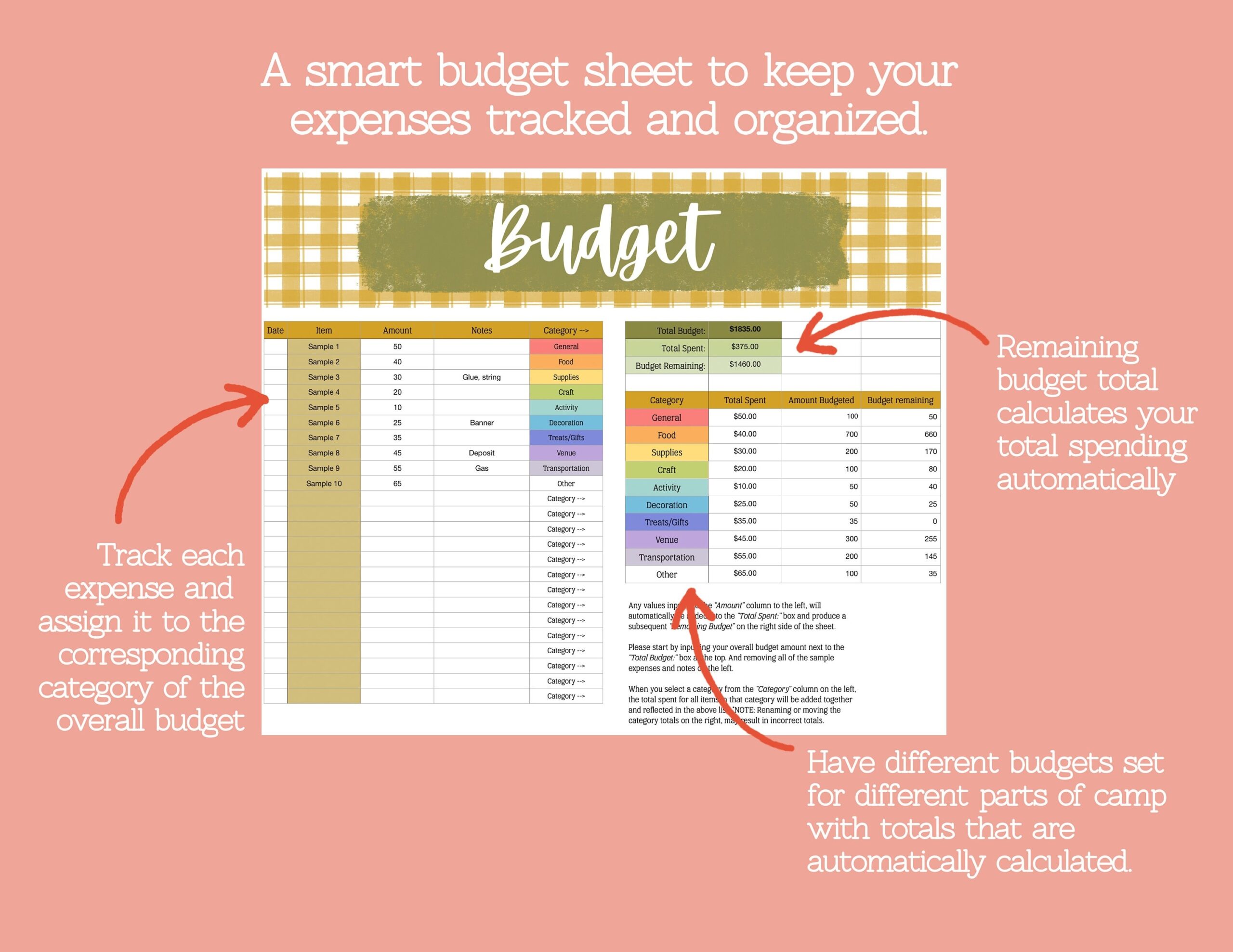 Camp Budget Template