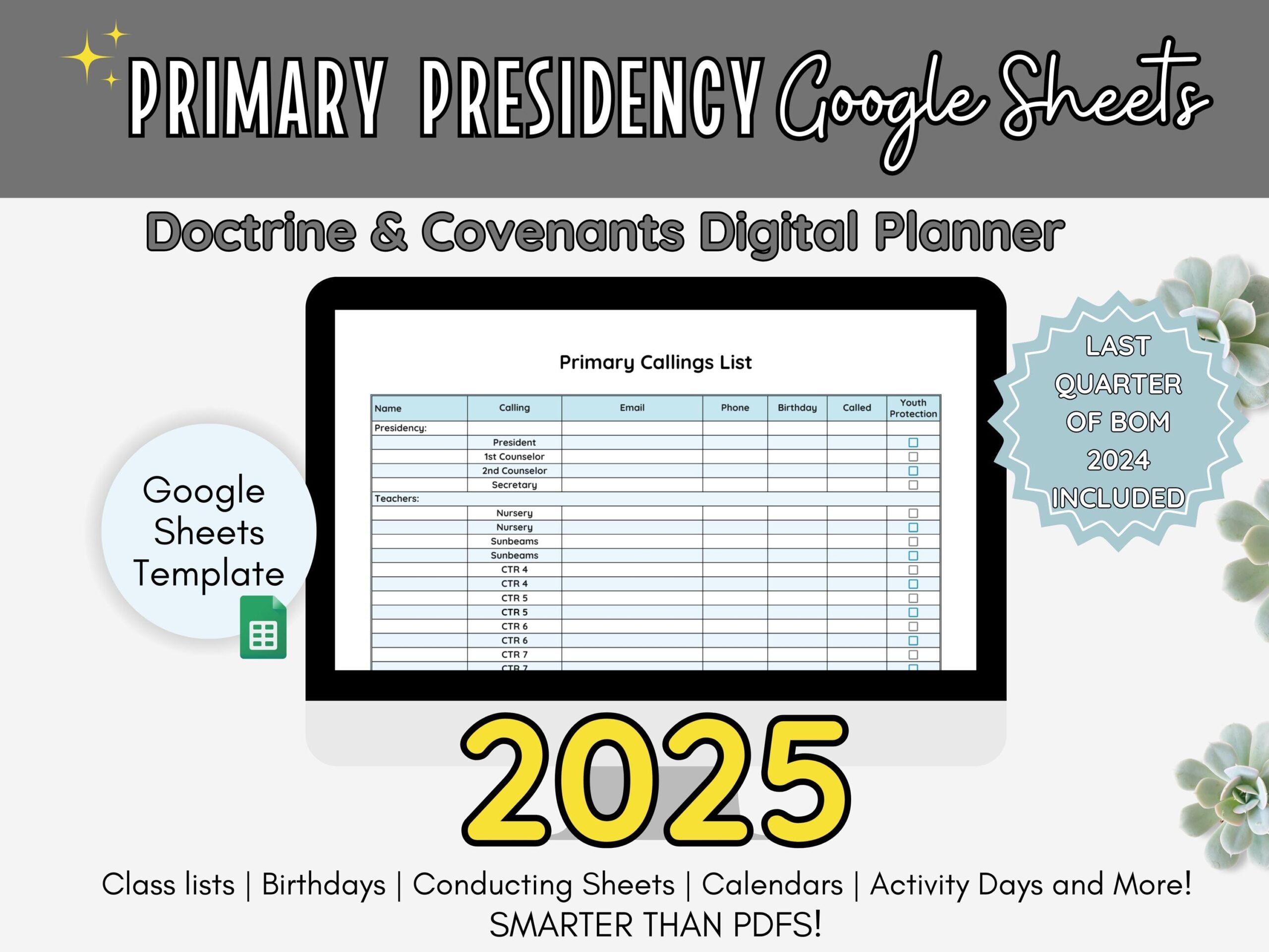 LDS Primary Presidency Planner Google Sheets Template Share With Presidency Primary Binder Printables Editable D U0026 C 2025 Tags Etsy