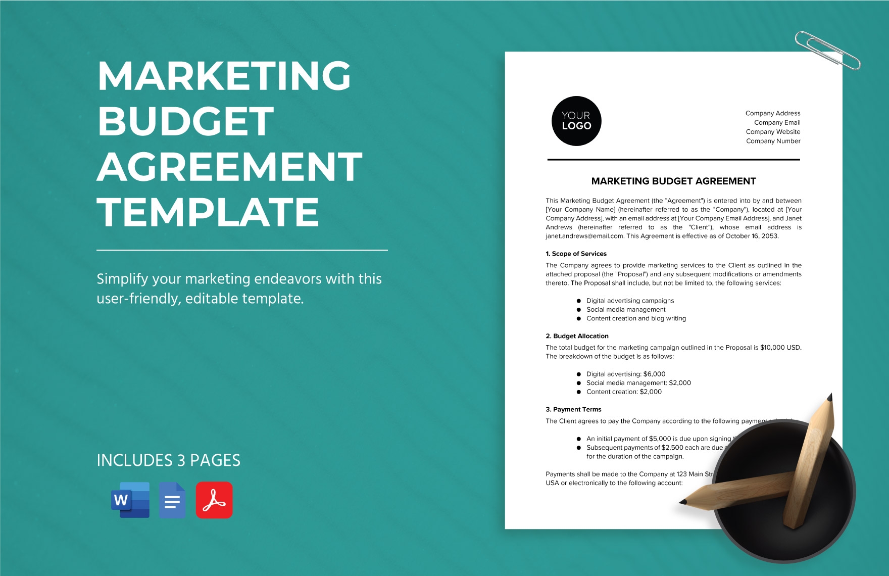 Marketing Budget Agreement Template In Word PDF Google Docs 