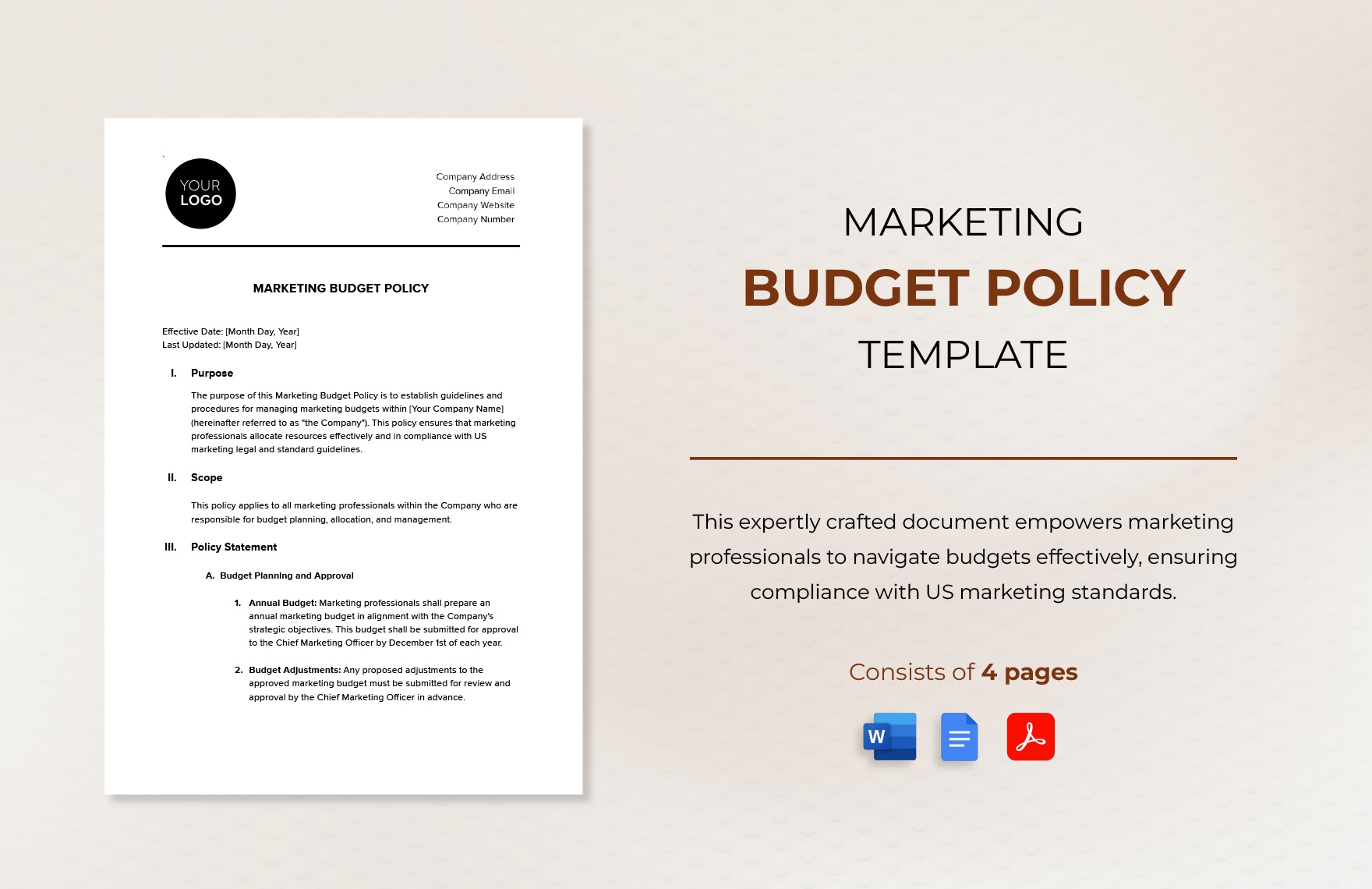 Marketing Budget Policy Template In Word PDF Google Docs Download Template