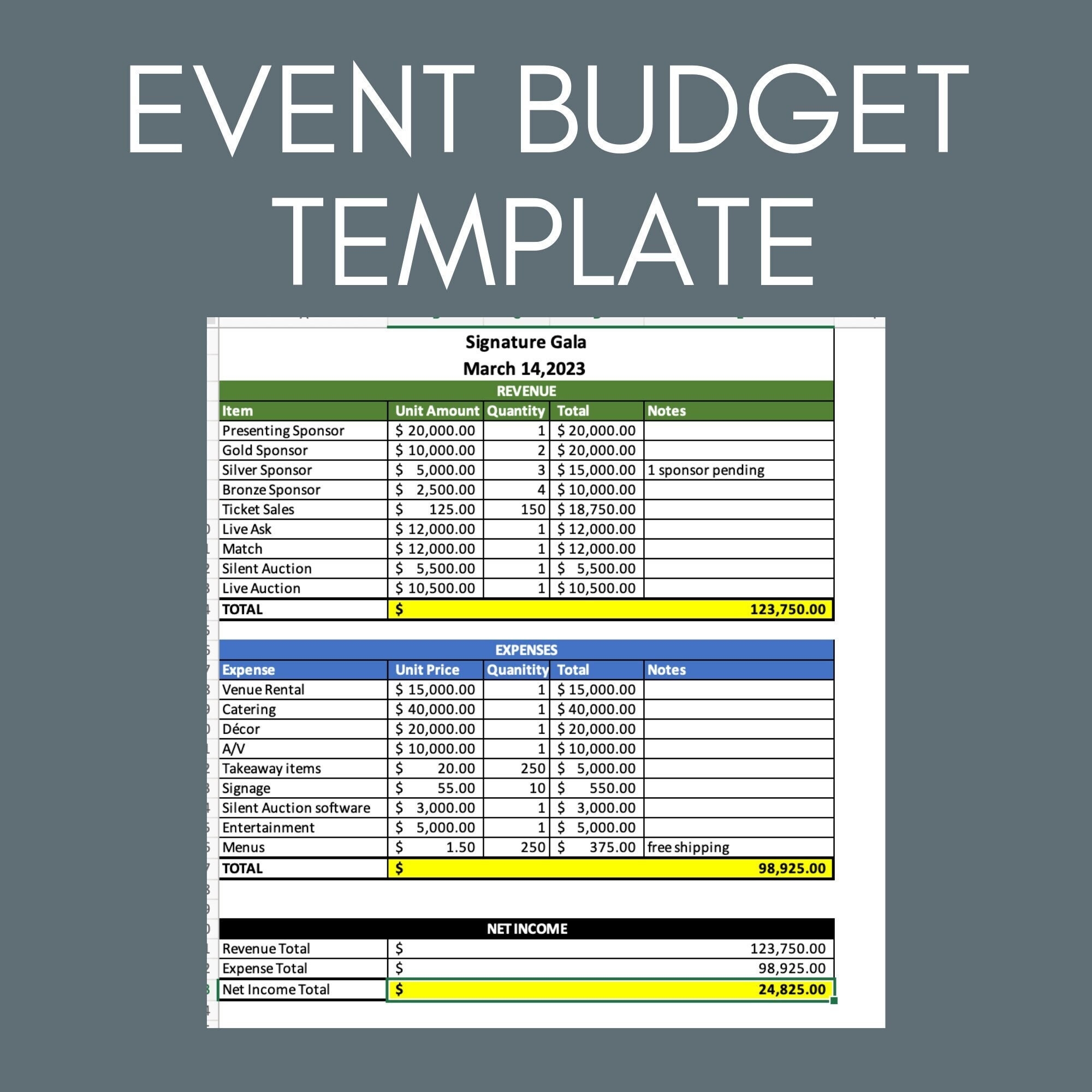 Microsoft Excel Event Budget Template Digital Download Etsy