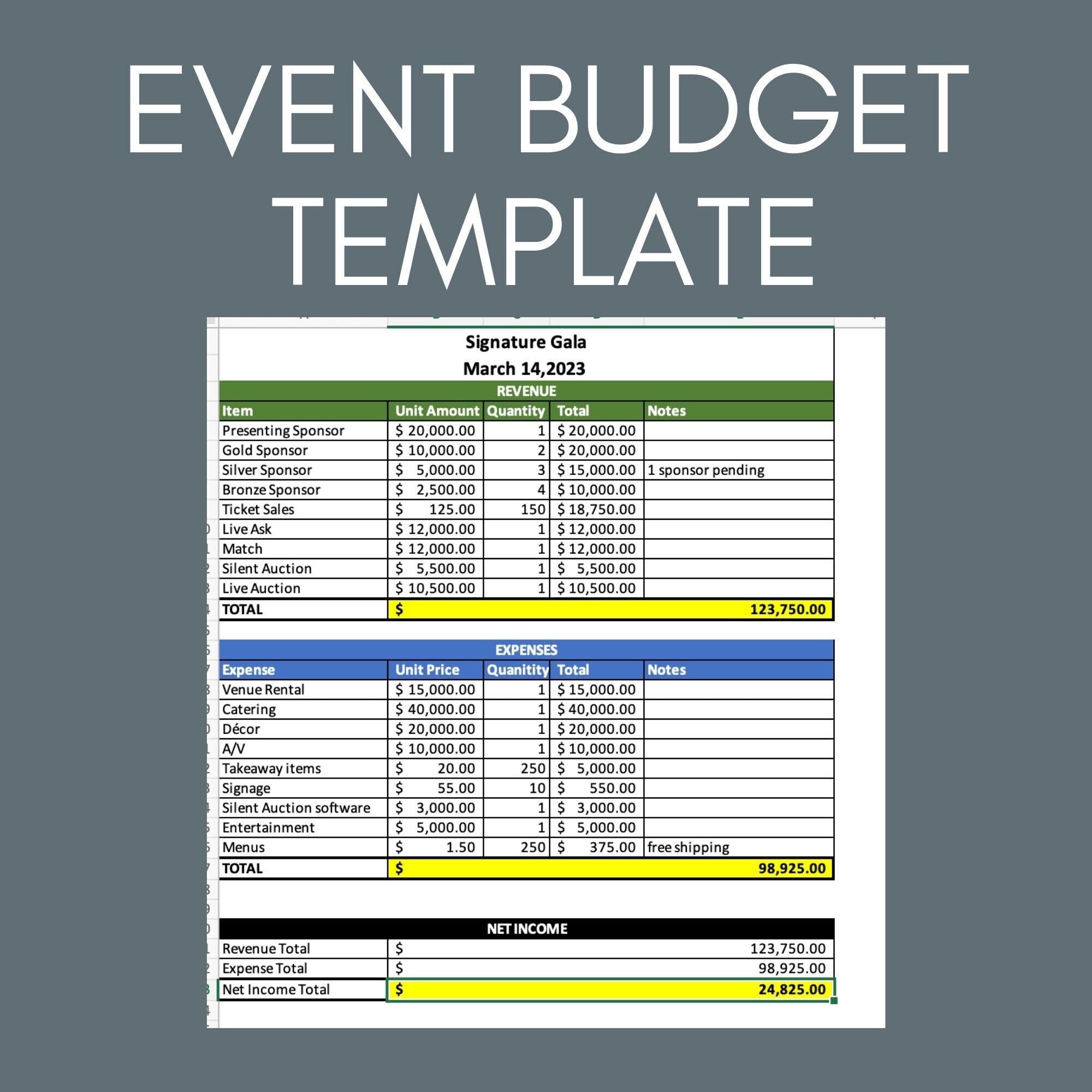 Microsoft Excel Event Budget Template Digital Download Etsy Australia