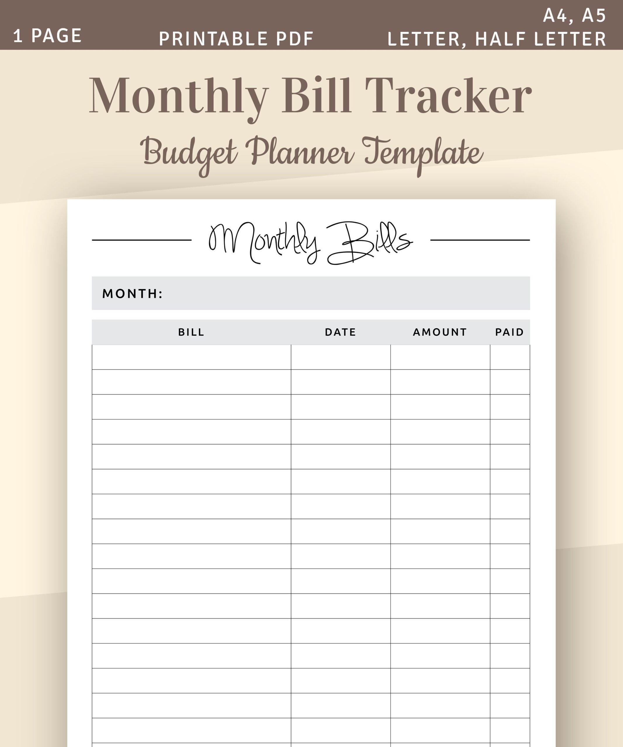 Monthly Bill Tracker Bill Planner Bill Payment Tracker Printable Monthly Budget Planner A4 A5 Letter Half Letter PDF Template Etsy
