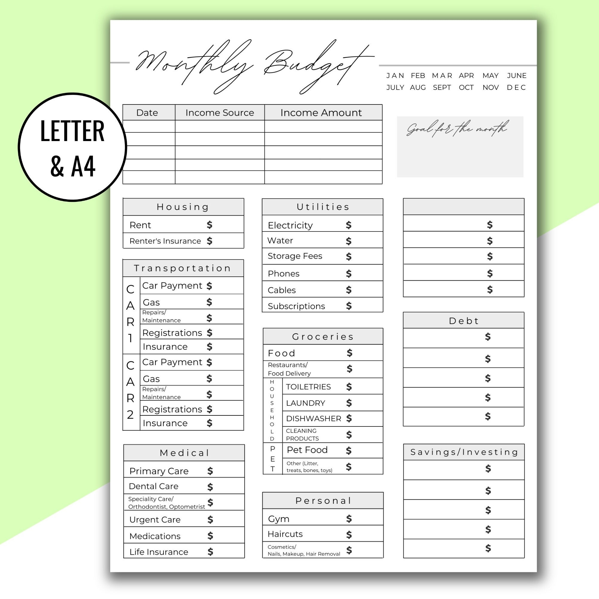 Monthly Budget For Renters Printable Undated Budget Planner 