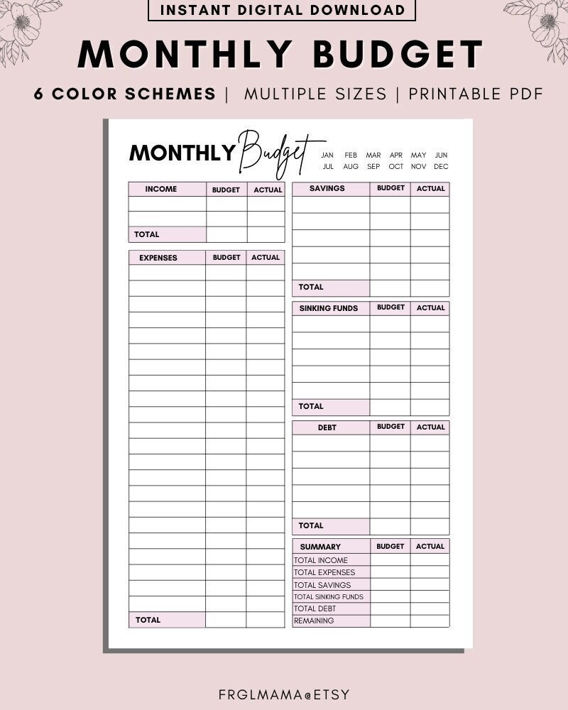 MONTHLY Budget Overview Template Printable Budget Binder Budget Planner Paycheck Budget Printable Budget Template A4 A5 Letter PDF Etsy