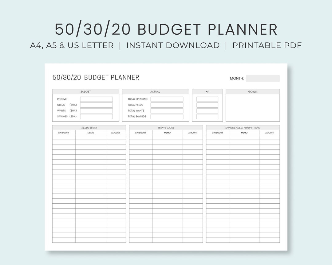 Monthly Budget Planner 50 30 20 Rule Income U0026 Expense Money Management Worksheet Personal Cash Flow Template Instant Download Etsy