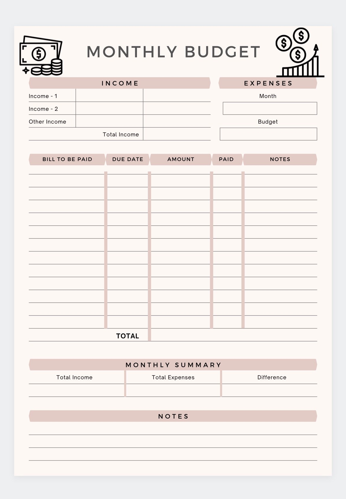 Notes Budget Template