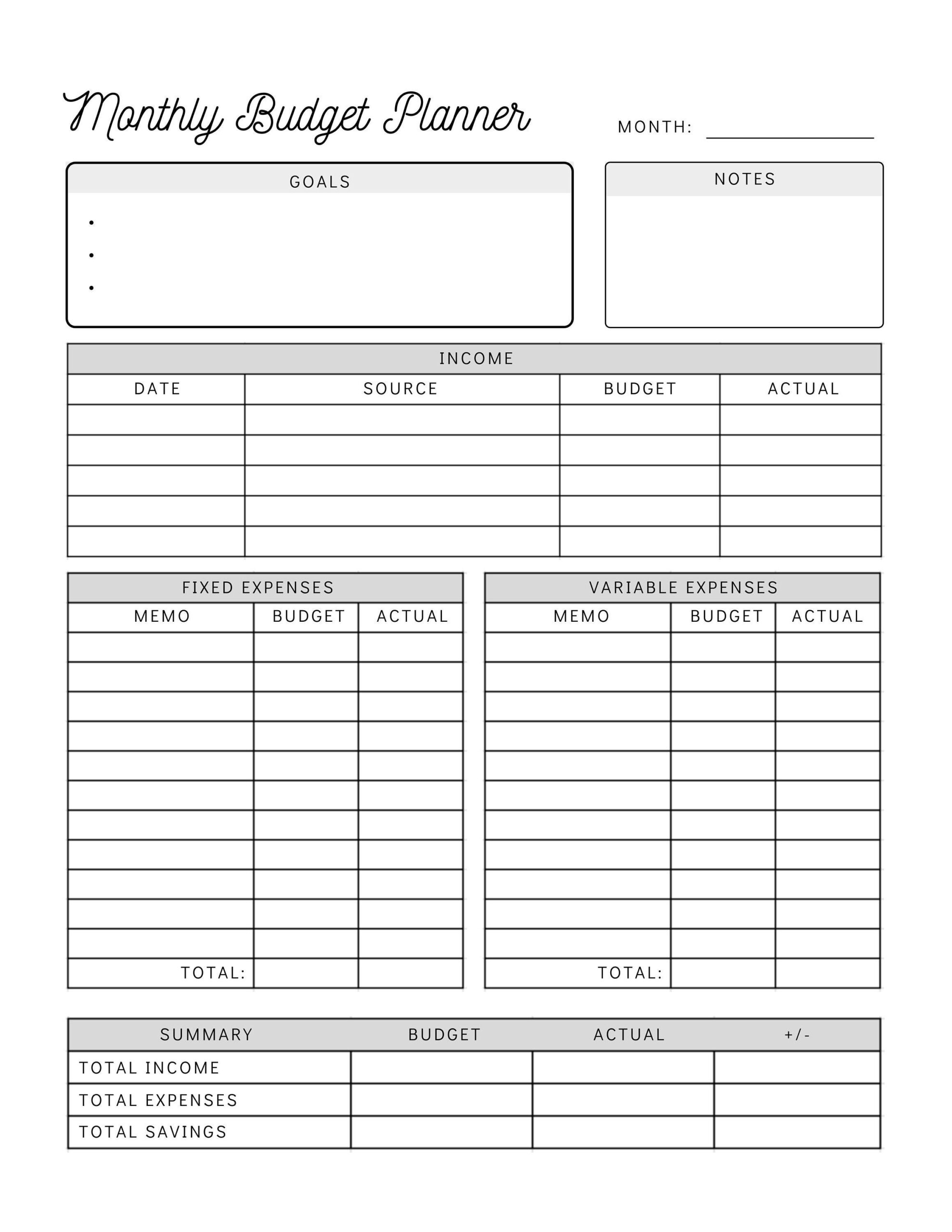 Budget Template Monthly