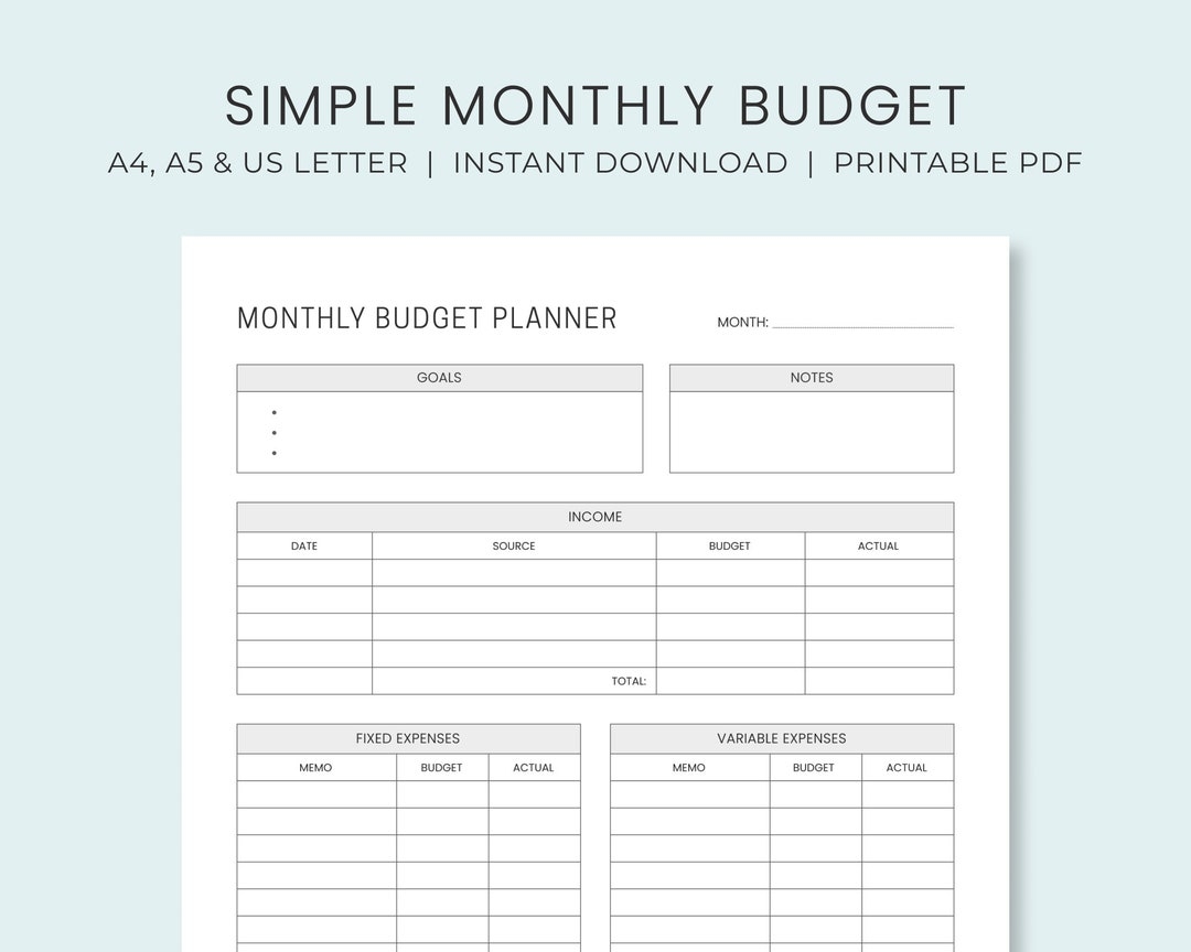 Monthly Budget Planner Printable Simple Budget Worksheet Personal Budget Template Instant Download Etsy Monthly Budget Planner Printable Simple Budget Worksheet Personal Budget Template Instant Download Etsy