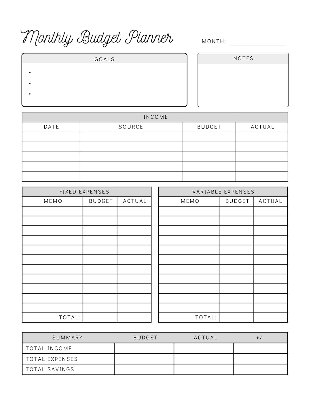 Monthly Budget Planner Printable Simple Budget Worksheet Personal Budget Template Instant Download Etsy UK