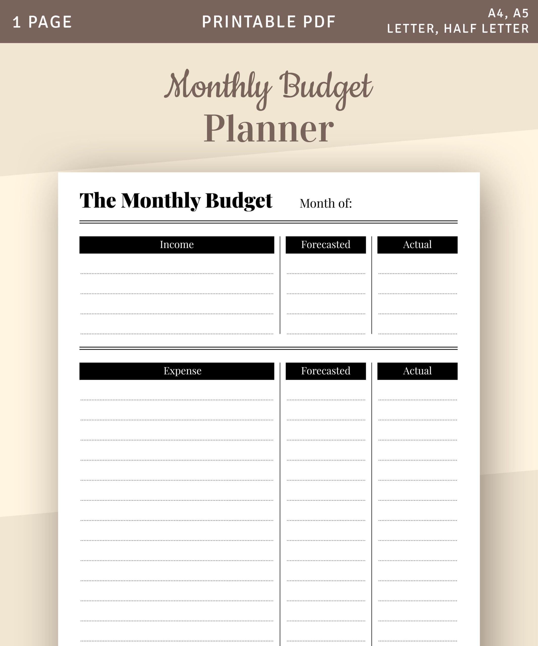 Monthly Home Budget Template