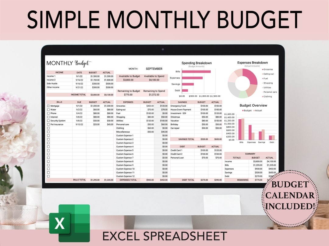 Monthly Budget Spreadsheet Excel Budget Template Excel Budget Spreadsheet Budget Template Personal Budget Etsy