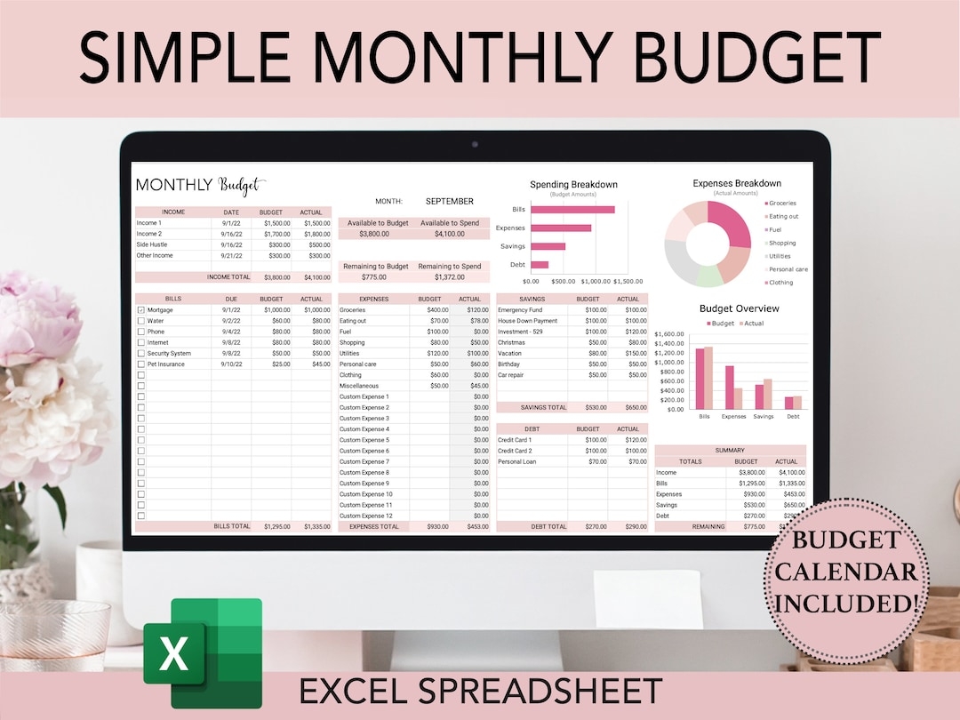 Monthly Budget Spreadsheet Excel Budget Template Excel Budget Spreadsheet Budget Template Personal Budget Etsy
