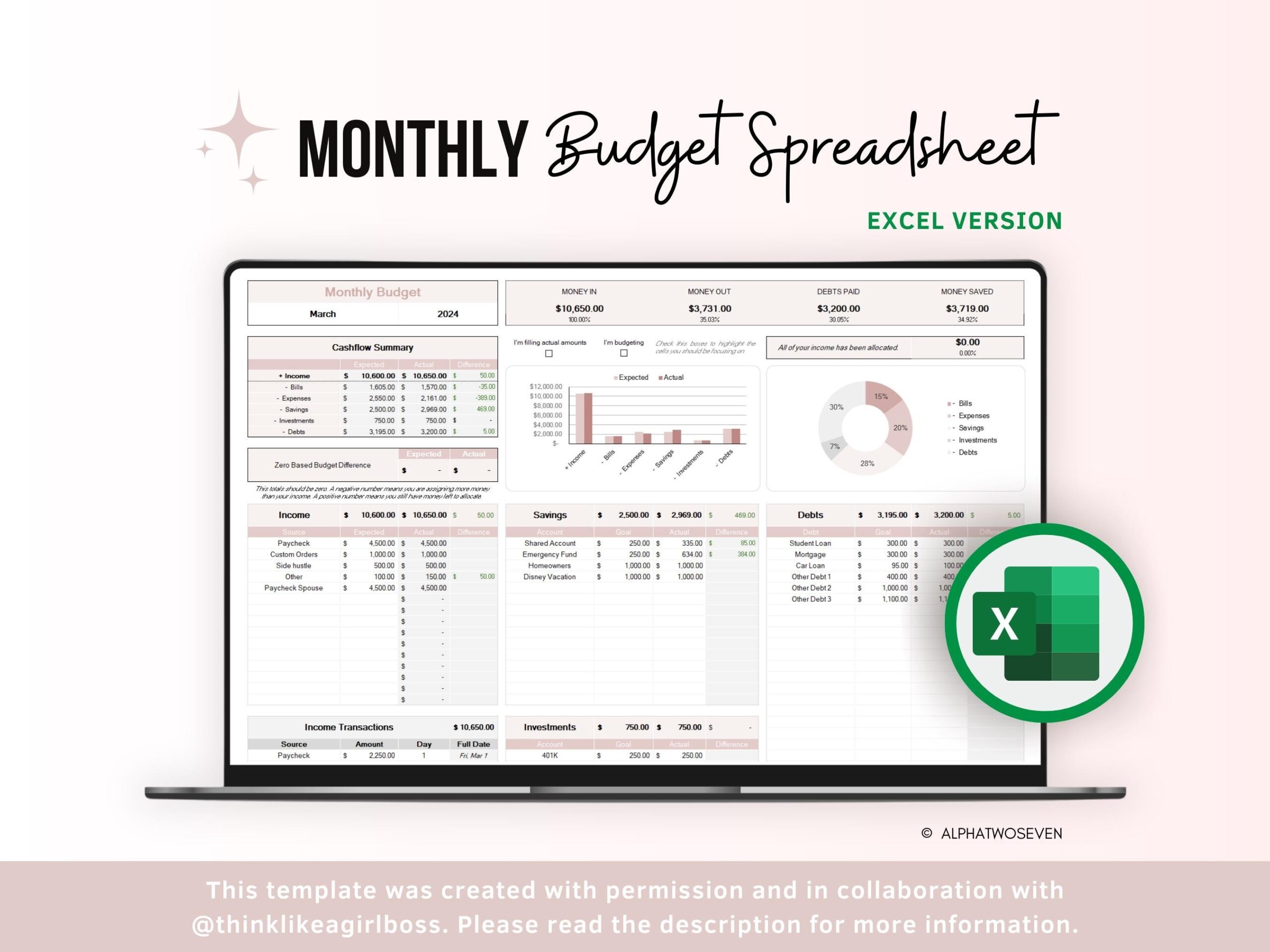 Monthly Budget Spreadsheet Excel Budget Template Income Expenses Bills Savings Debts Personal Finance Financial Planner Tracker Etsy