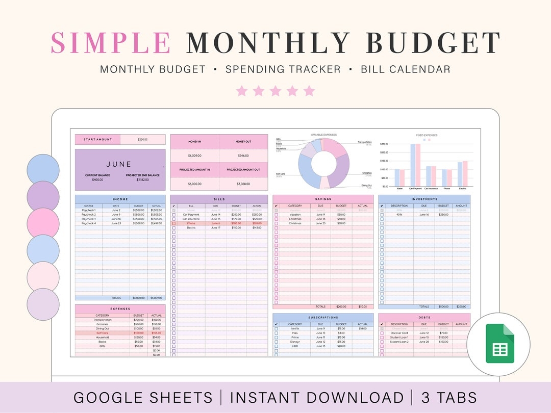 Monthly Budget Template Sheets