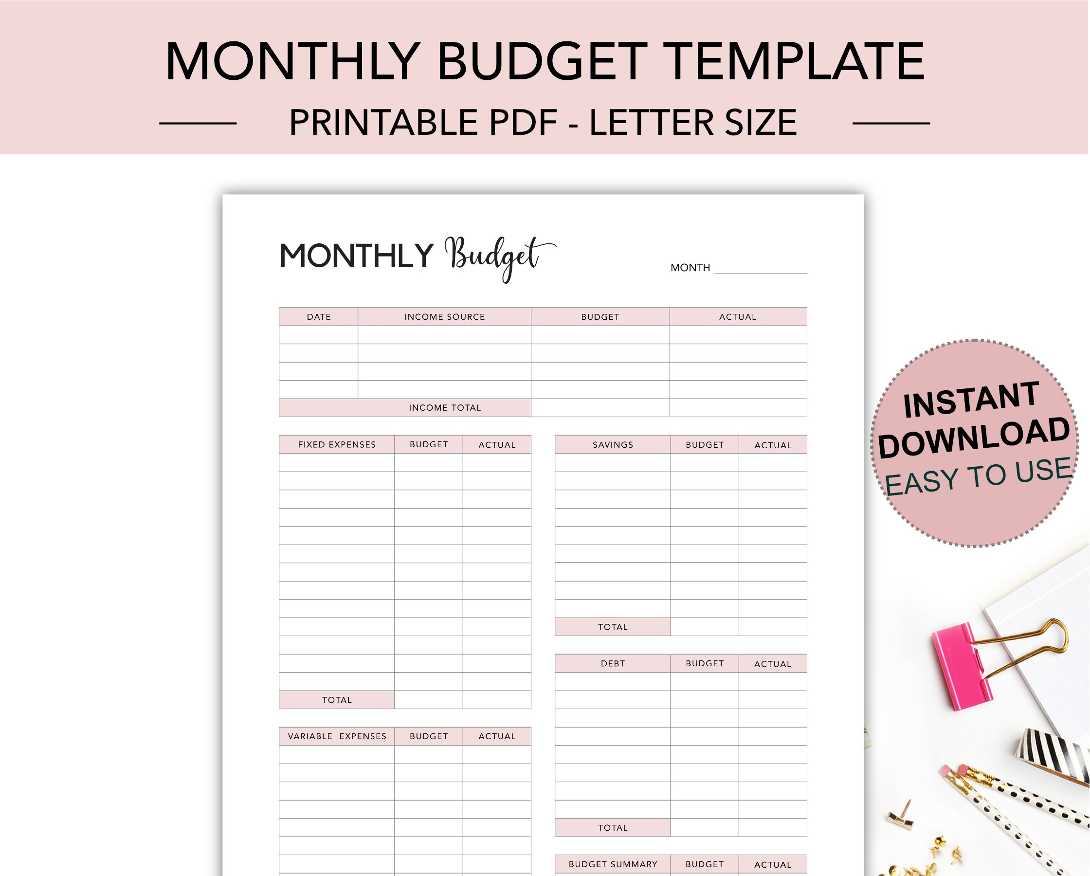Monthly Budget Template Budget Planner Monthly Budget Printable 