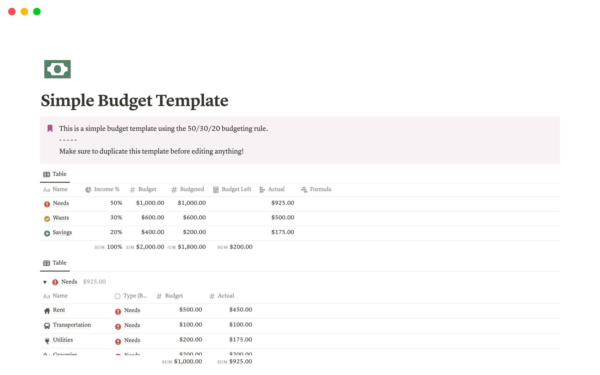 Budget Planner Notion Template