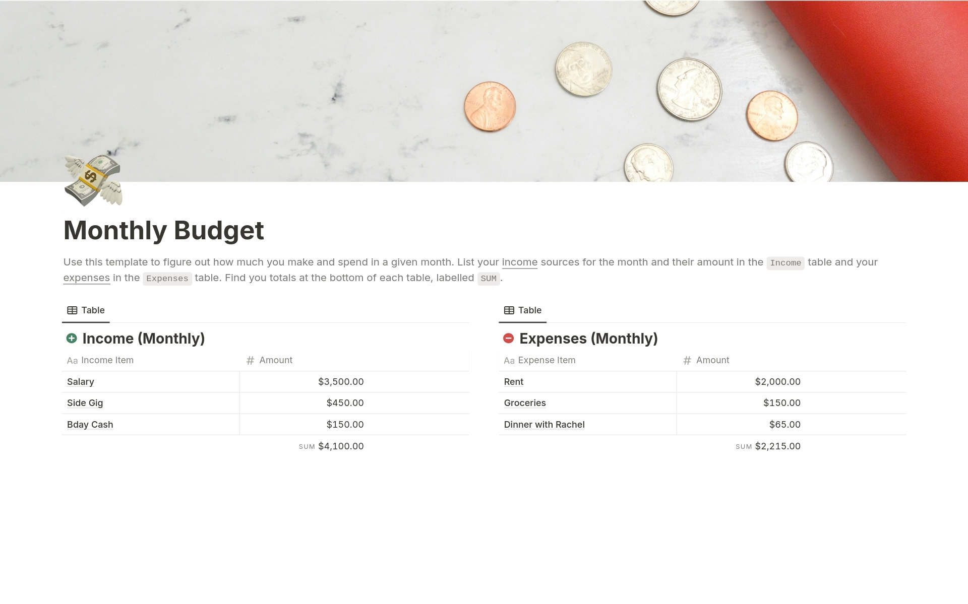 Budgeting Notion Template