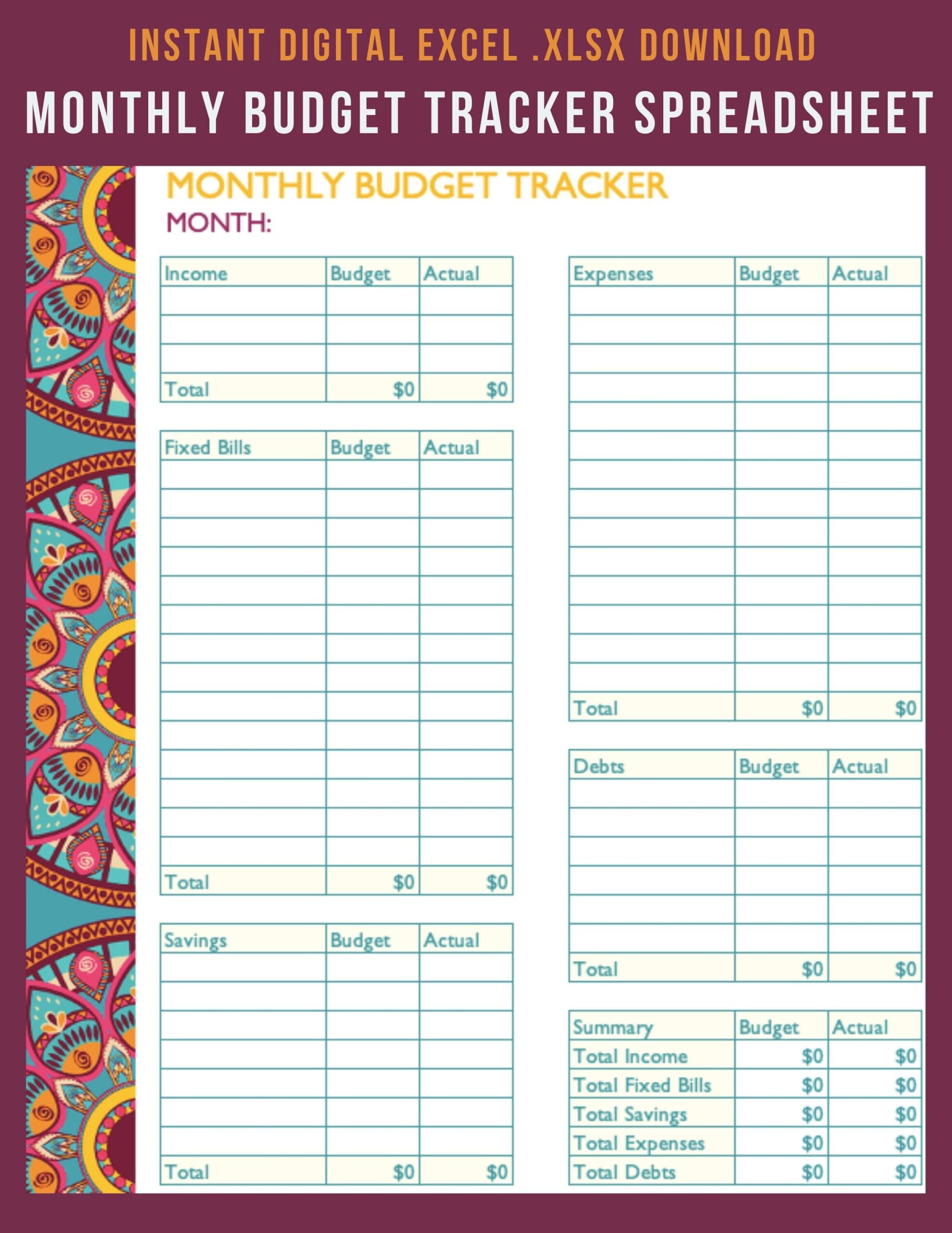 Monthly Budget Tracker Excel Template Budget Planner Budget Template Letter xlsx Yoga Themed Spreadsheet Organize Track Bills Etsy
