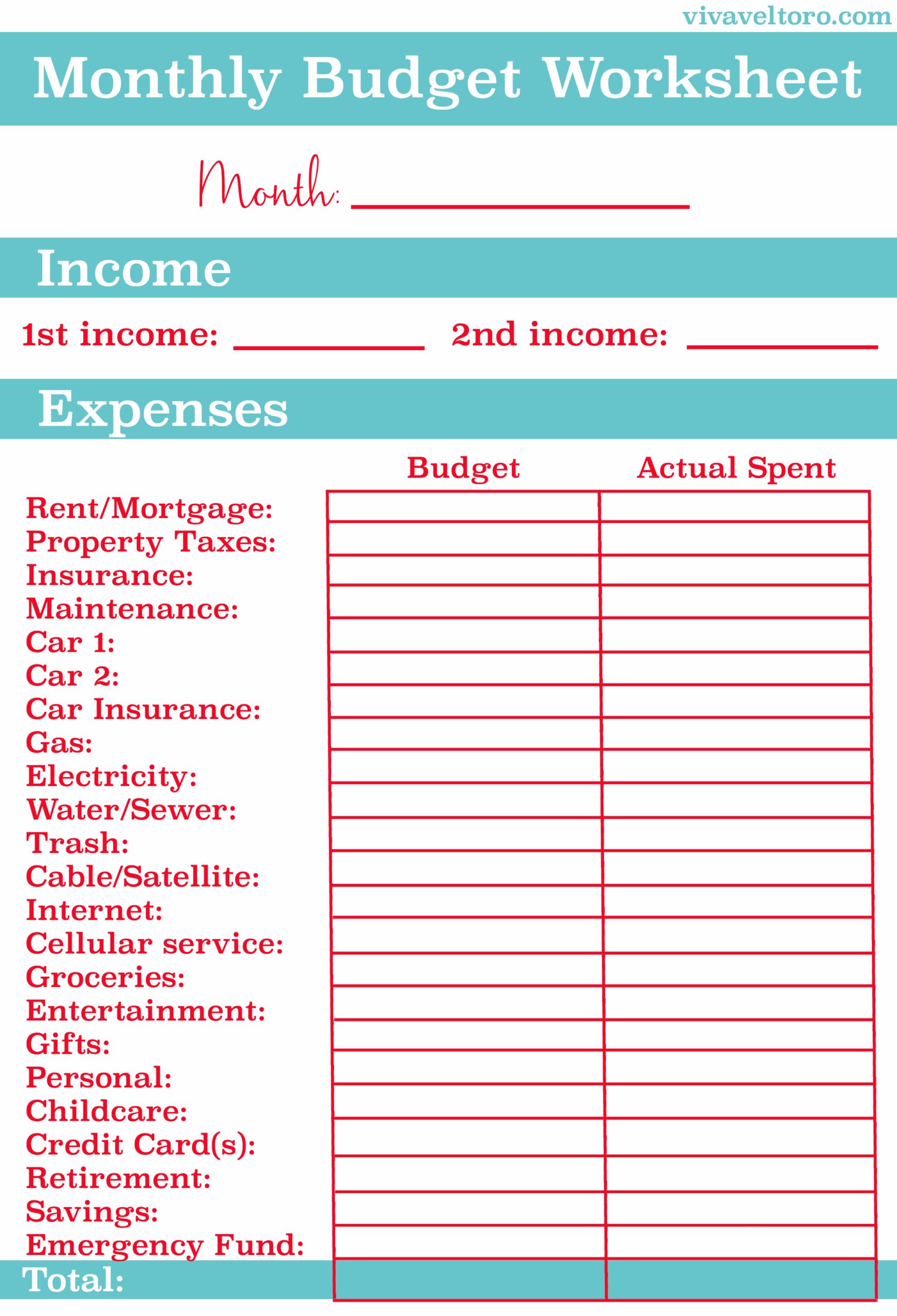 Husband And Wife Budget Template
