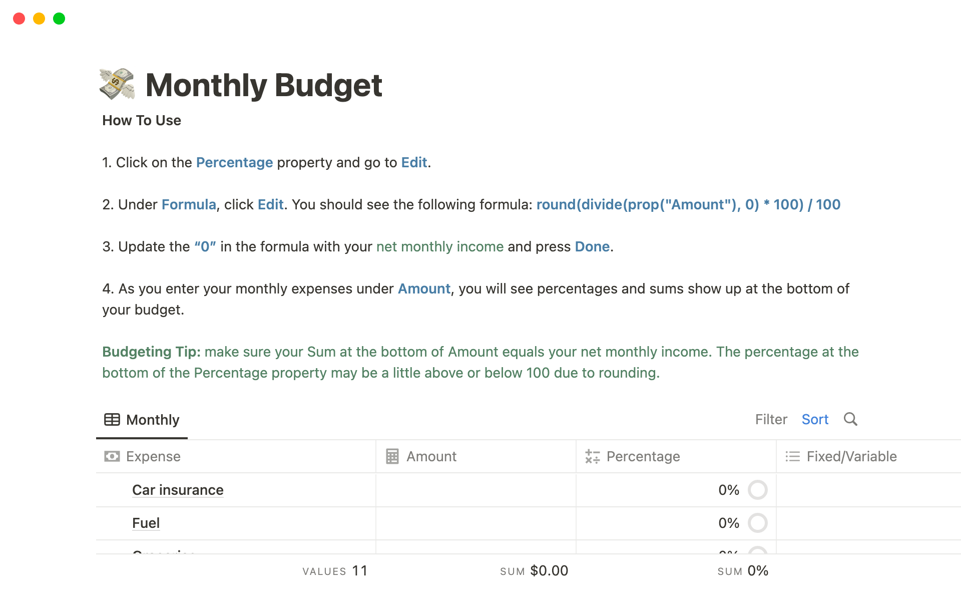 Monthly Budget