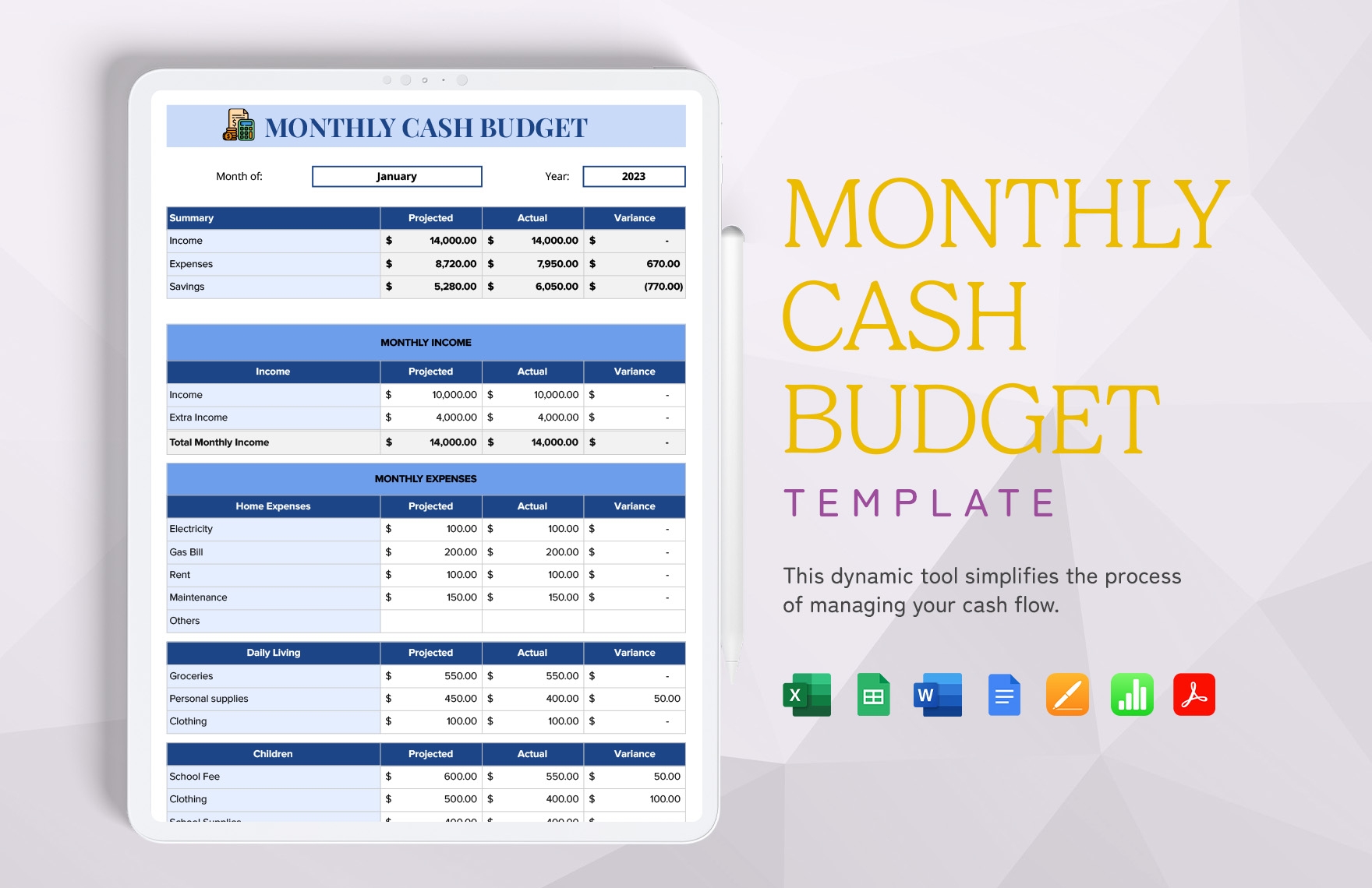 Monthly Cash Budget Template In Google Docs Word Pages Apple 
