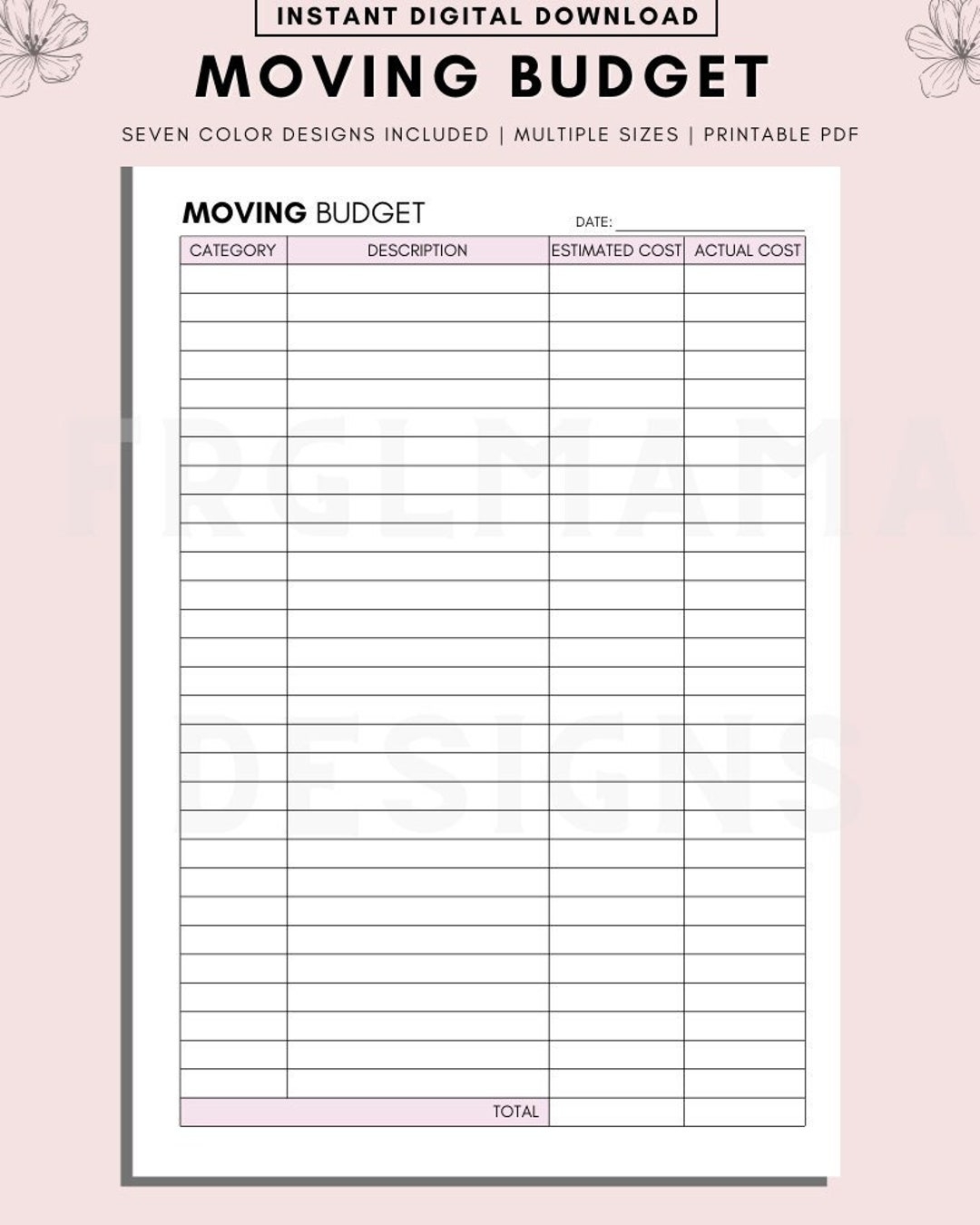 Moving Budget Overview Template Printable Moving Budget Printable Moving Organizer Moving Binder Moving Budget Planner Etsy