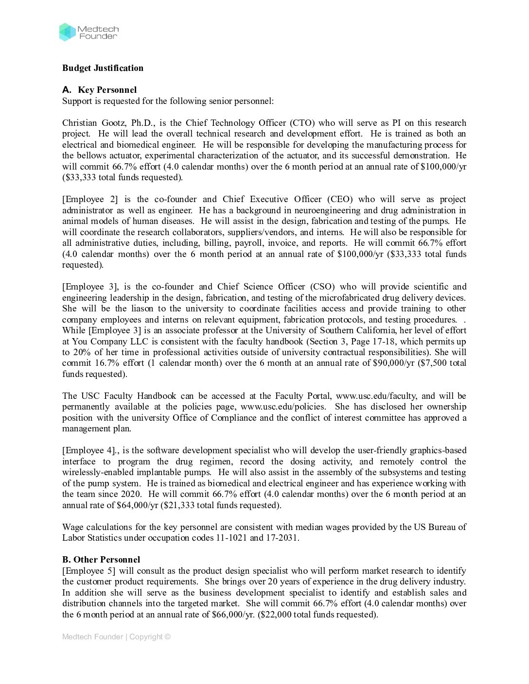 NSF SBIR Phase 1 Budget Template Medtech Founder