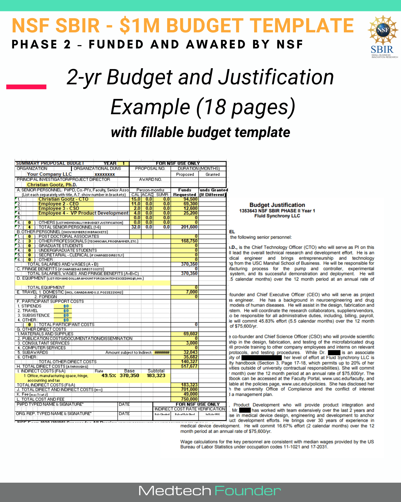 NSF SBIR Phase 2 Budget Example