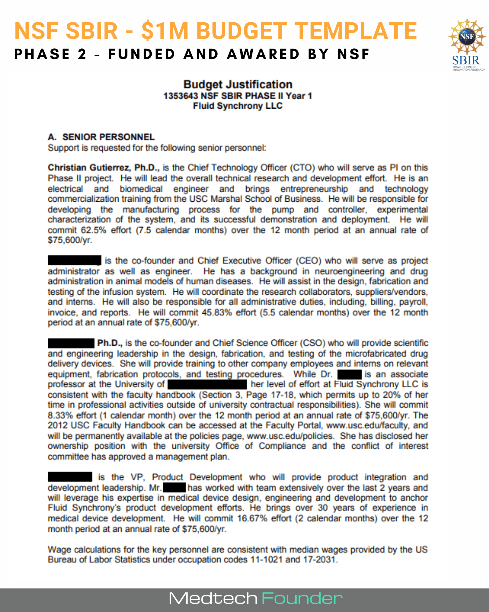 NSF SBIR Phase 2 Budget Example