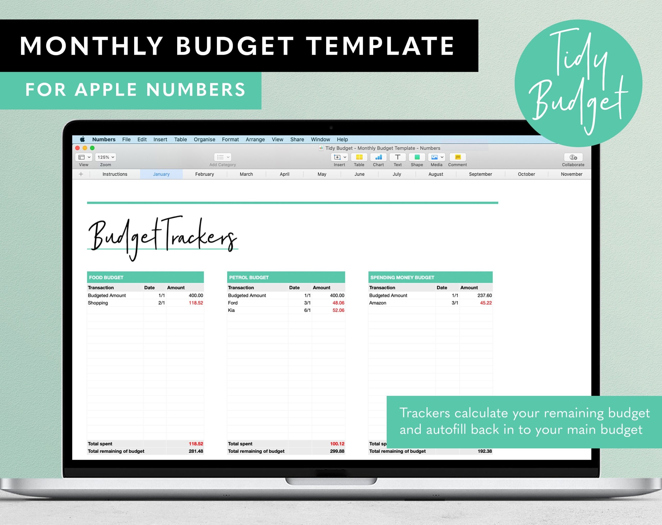 Numbers Monthly Budget Template Zero Based Budgeting Spreadsheet From Tidy Budget For Apple Numbers Etsy