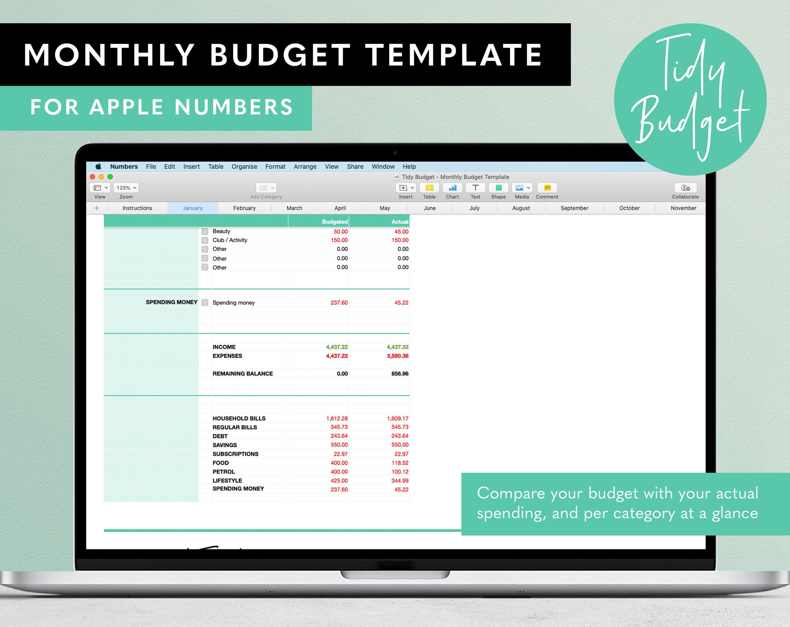Numbers Monthly Budget Template Zero Based Budgeting Spreadsheet From Tidy Budget For Apple Numbers Etsy UK