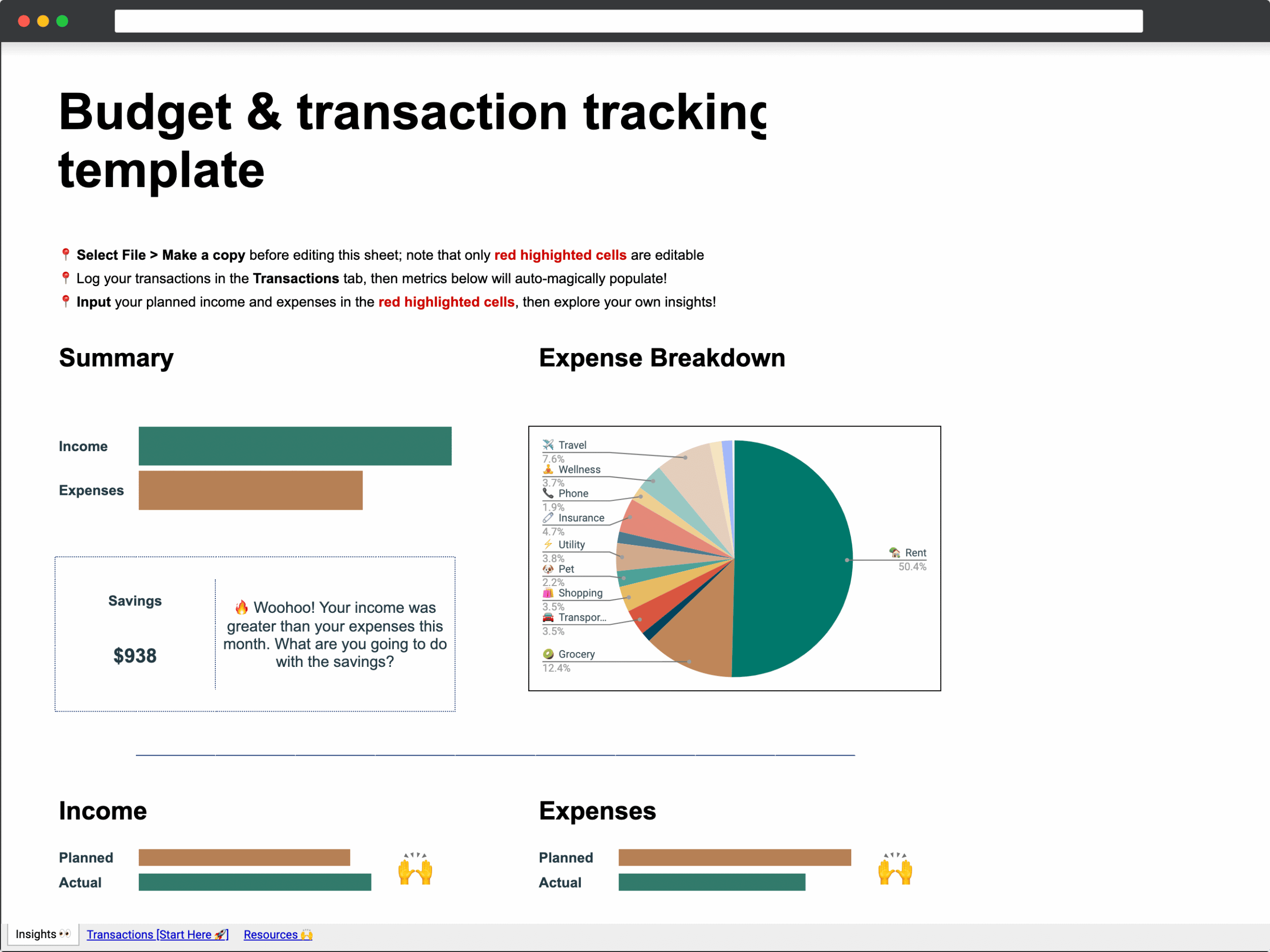 Budget And Transaction Tracking Template