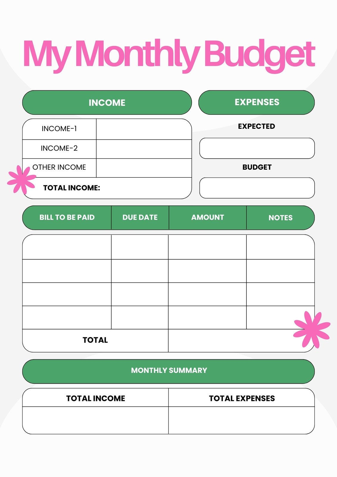 Pinterest Budget Template