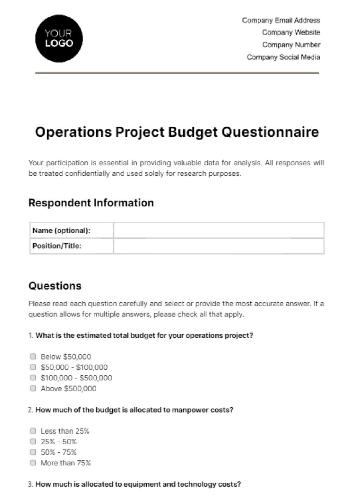 Page 3 Free Questionnaire Templates To Edit Online