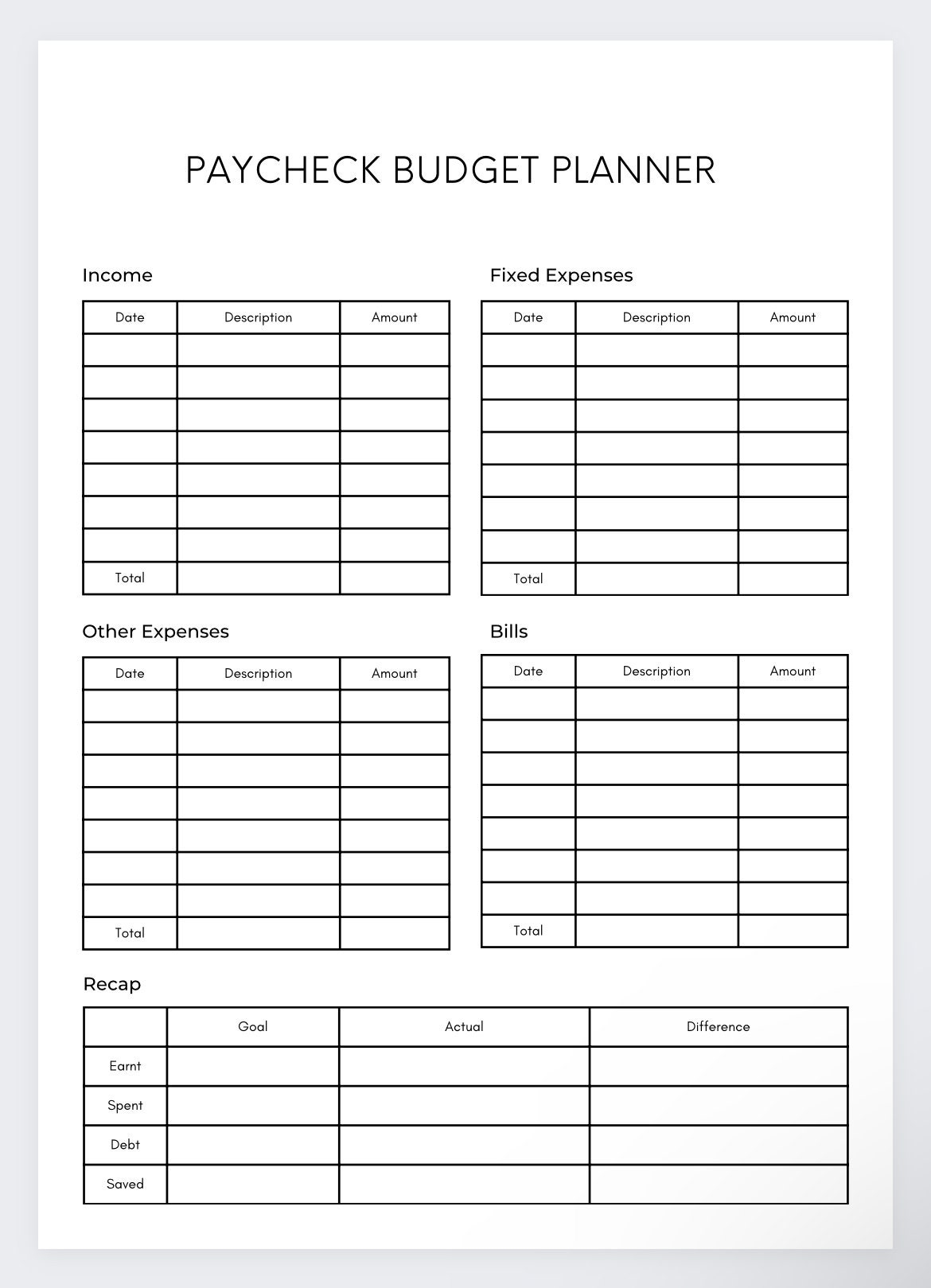 Paycheck Breakdown Budget Template