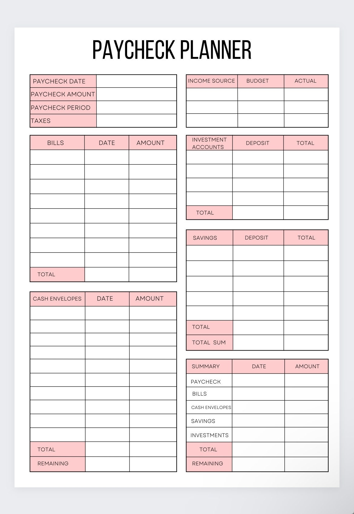 Payday Budget Template