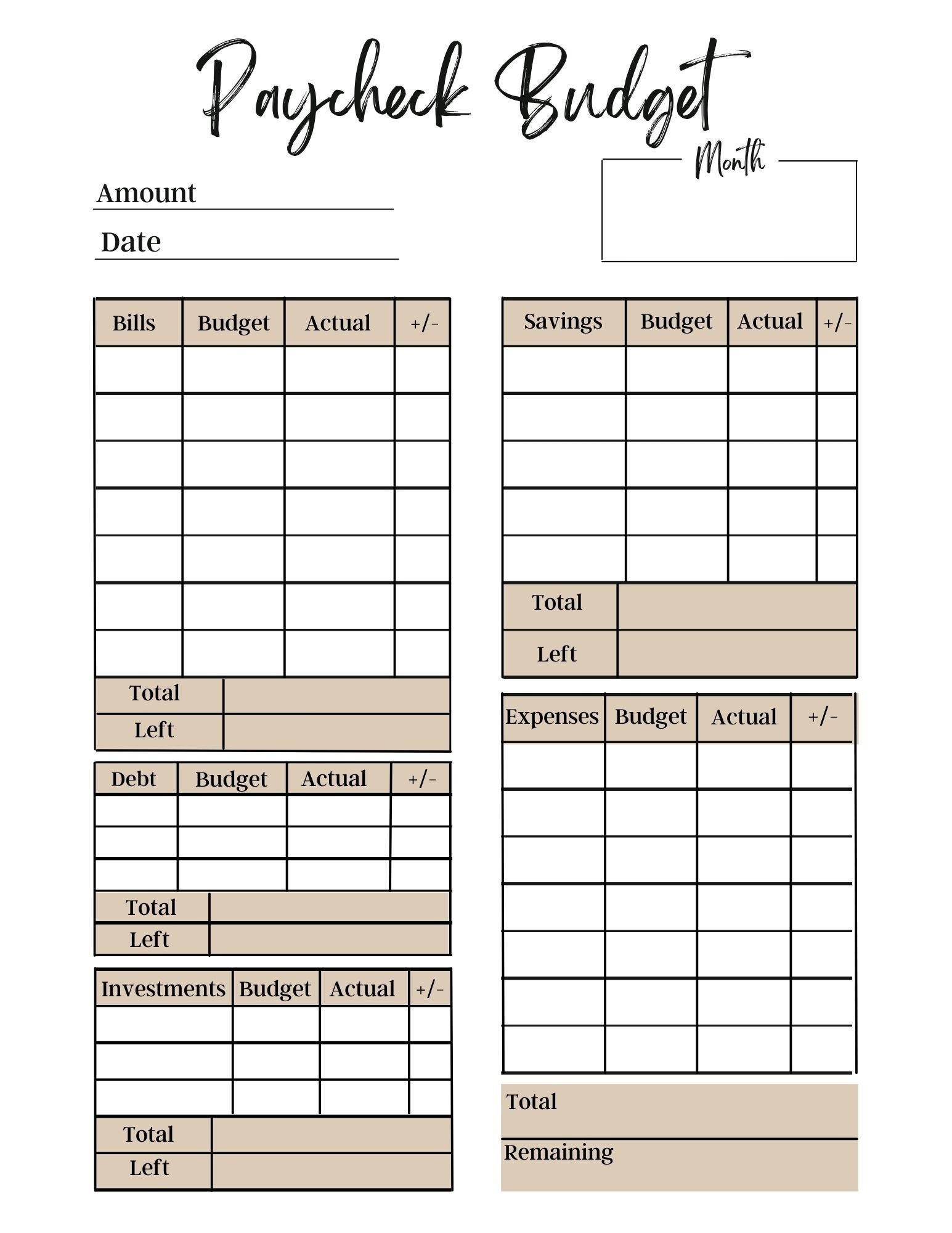 Paycheck Budget Overview Template Paycheck Budget Printable 