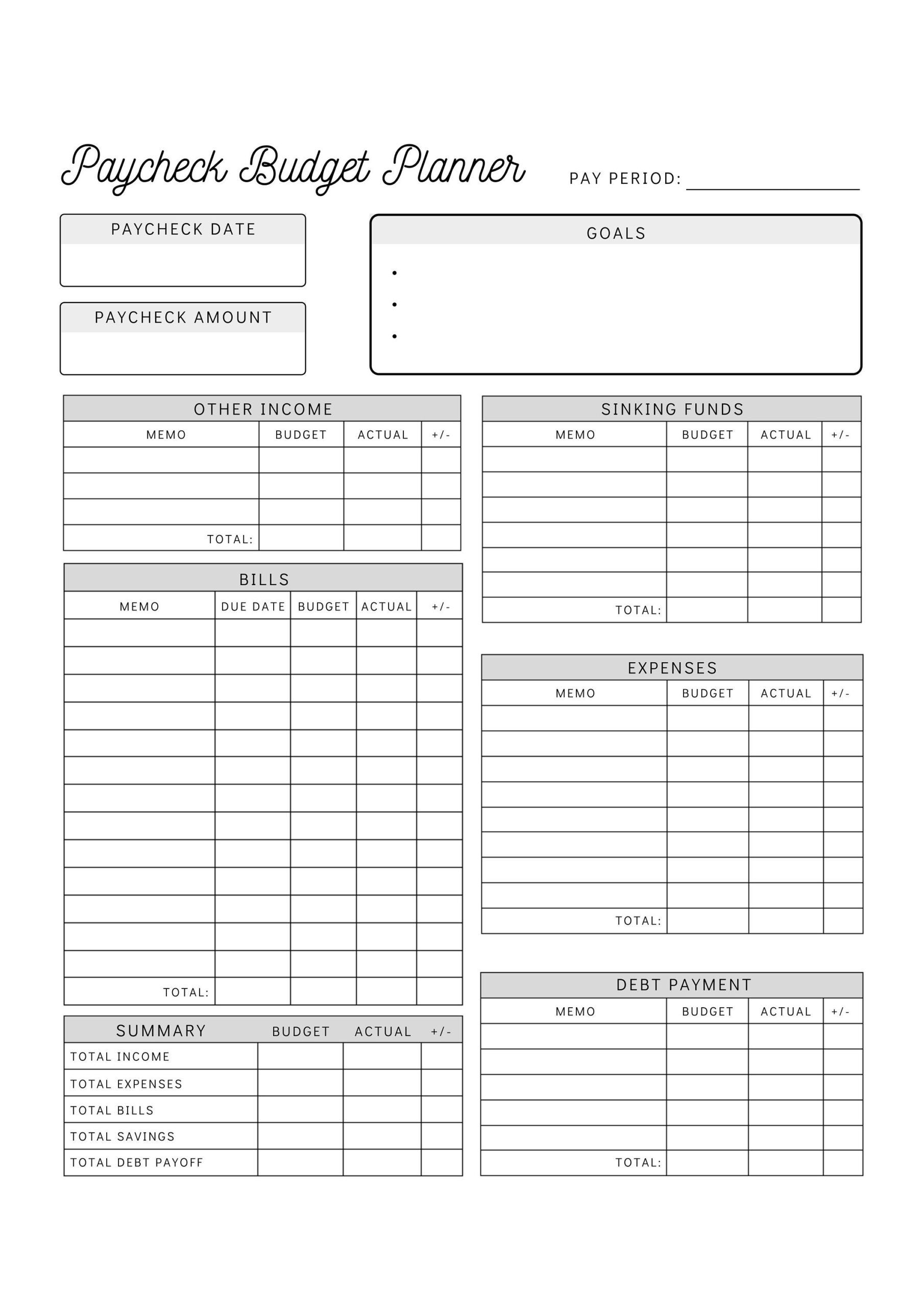 Paycheck Budget Planner Printable Budget By Paycheck Worksheet Biweekly Personal Budget Template Instant Download