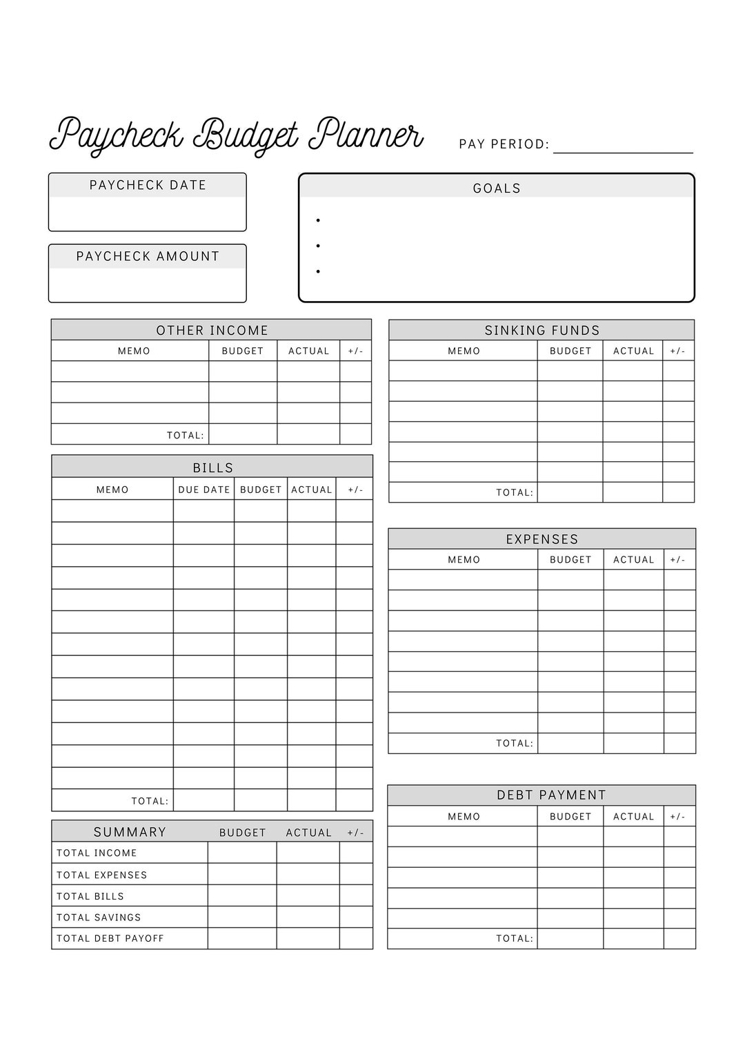 Simple Paycheck Budget Template