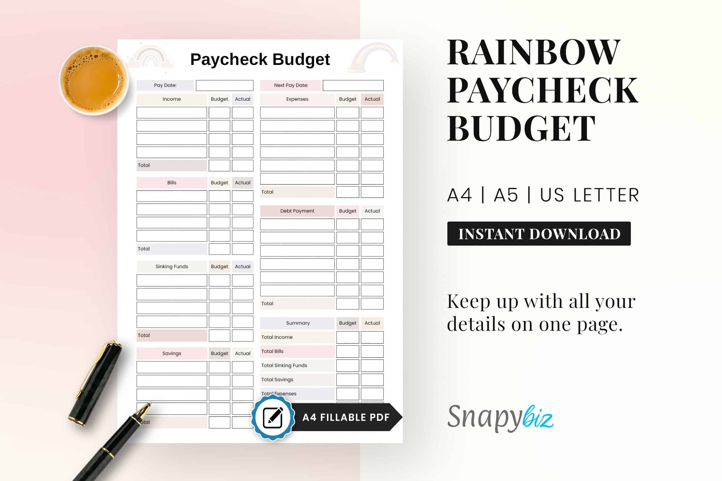 Paycheck Printable Planner Pdf SnapyBiz