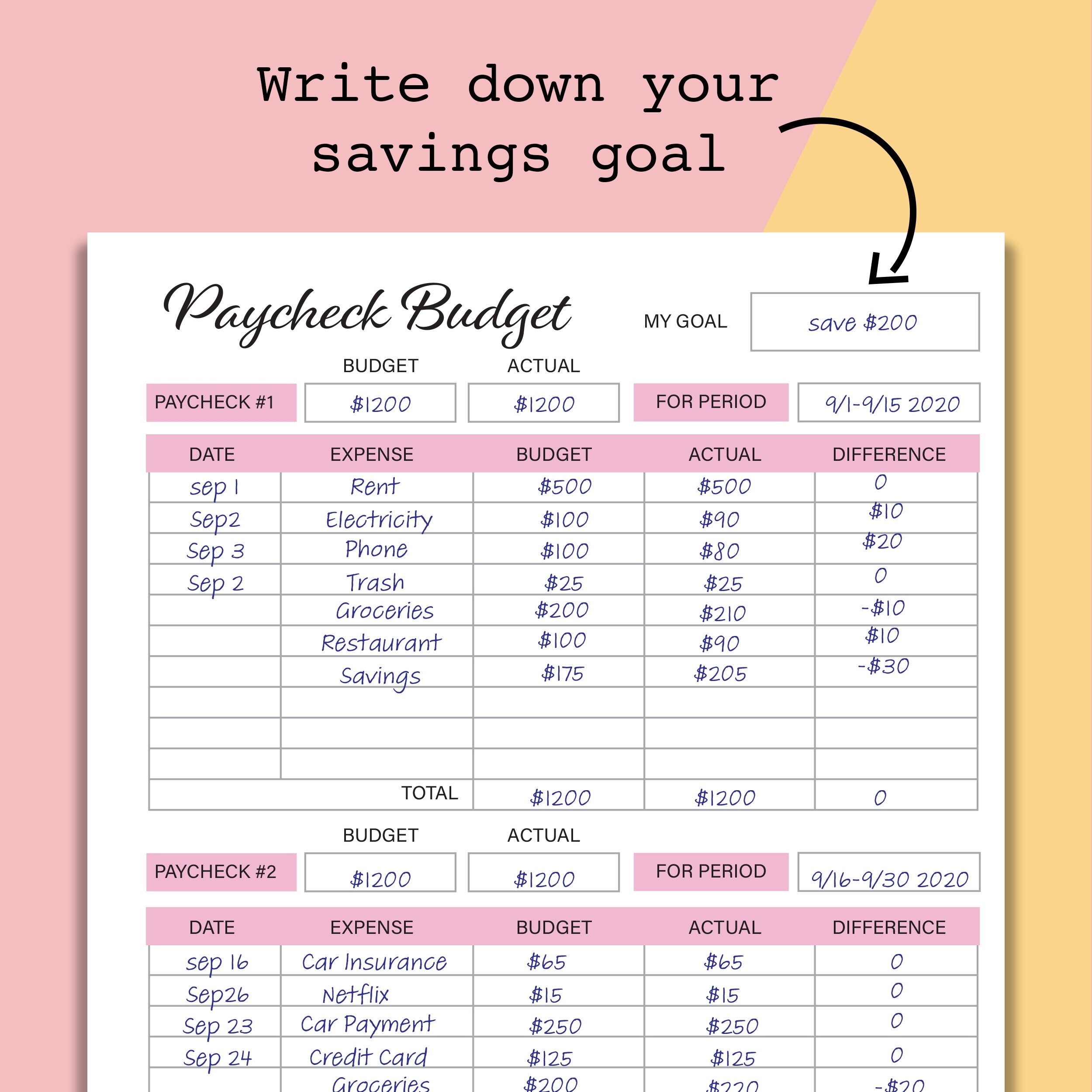 Paycheck To Paycheck Budget Printable Classic Happy Planner 