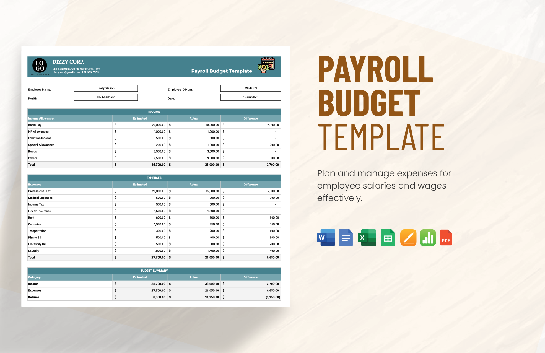 Payroll Budget Template In Word Google Docs Pages PDF Excel 