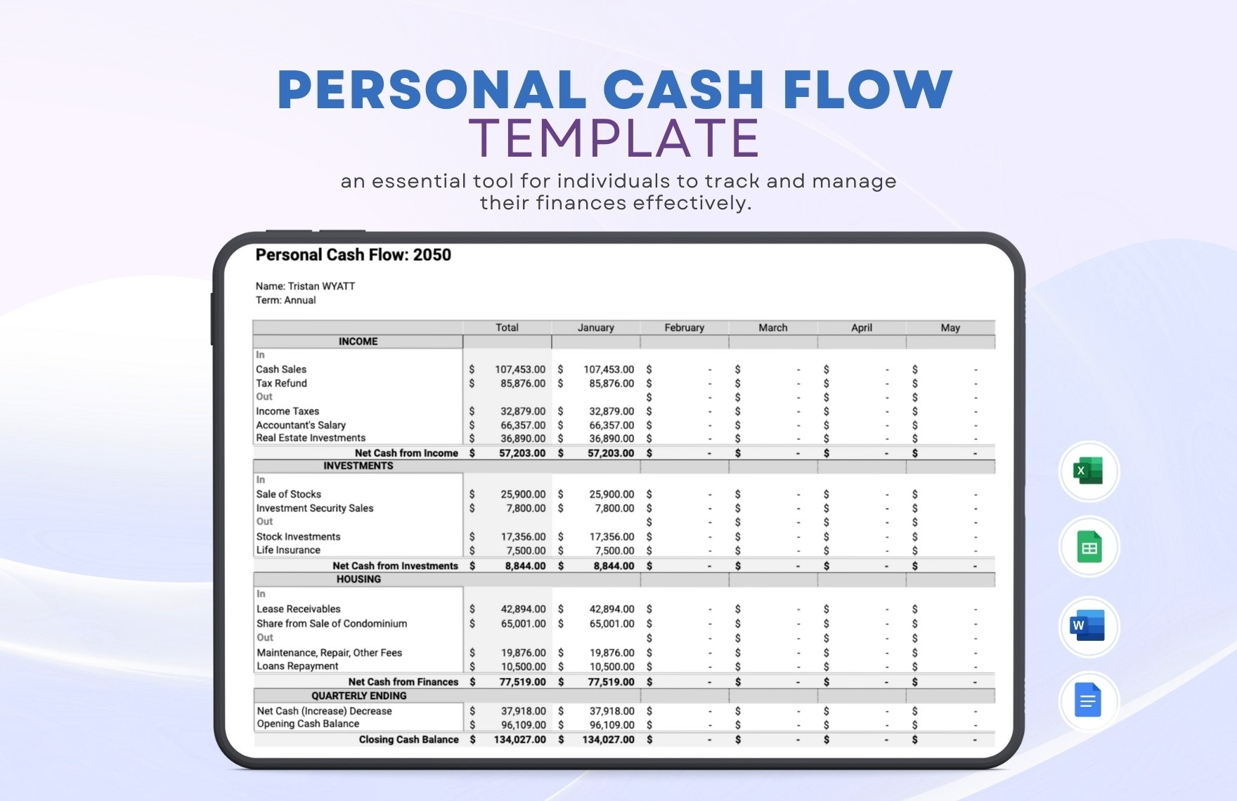 Personal Cash Flow Template In Excel Google Sheets Word Google Docs Download Template