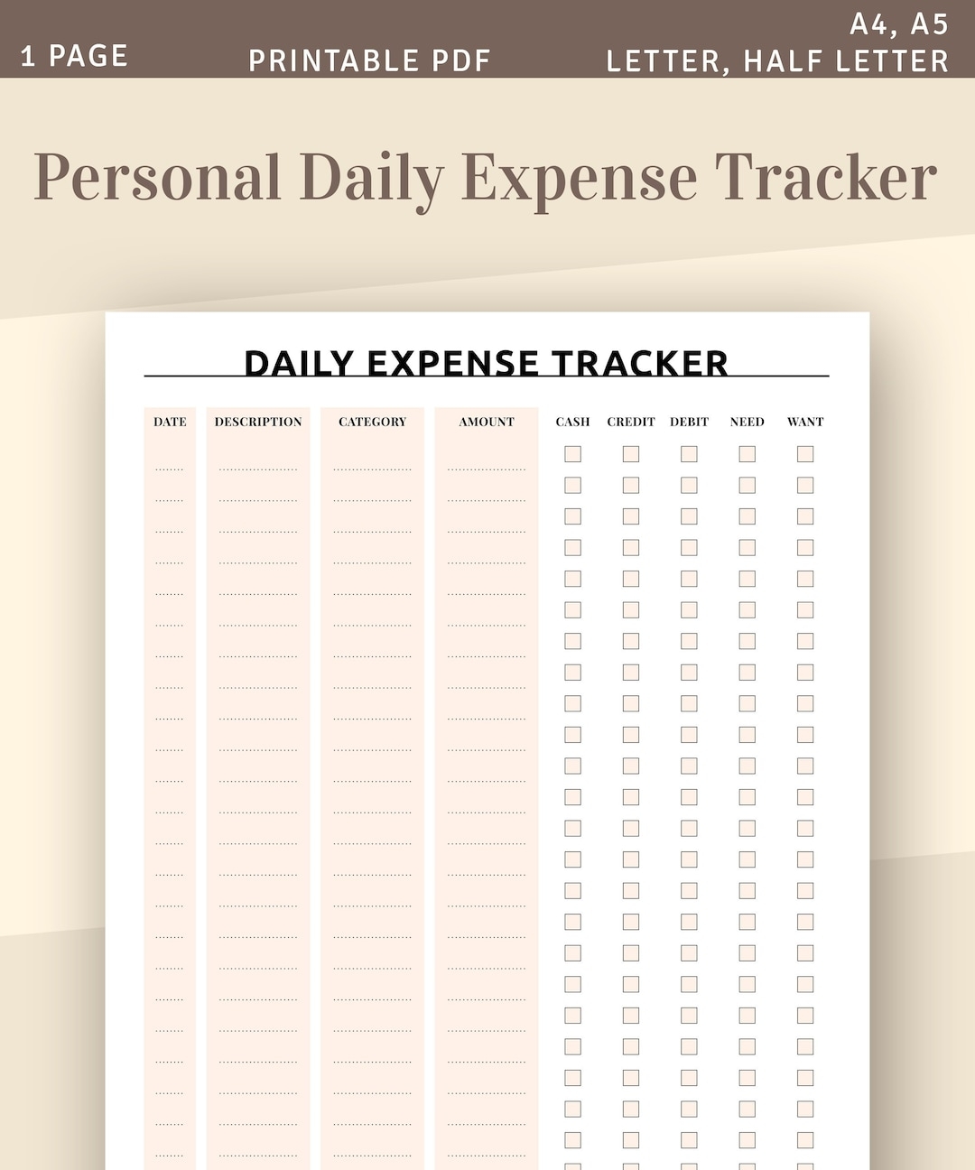 Personal Daily Expense Tracker Budget Planner Template Instant Download Printable PDF Etsy